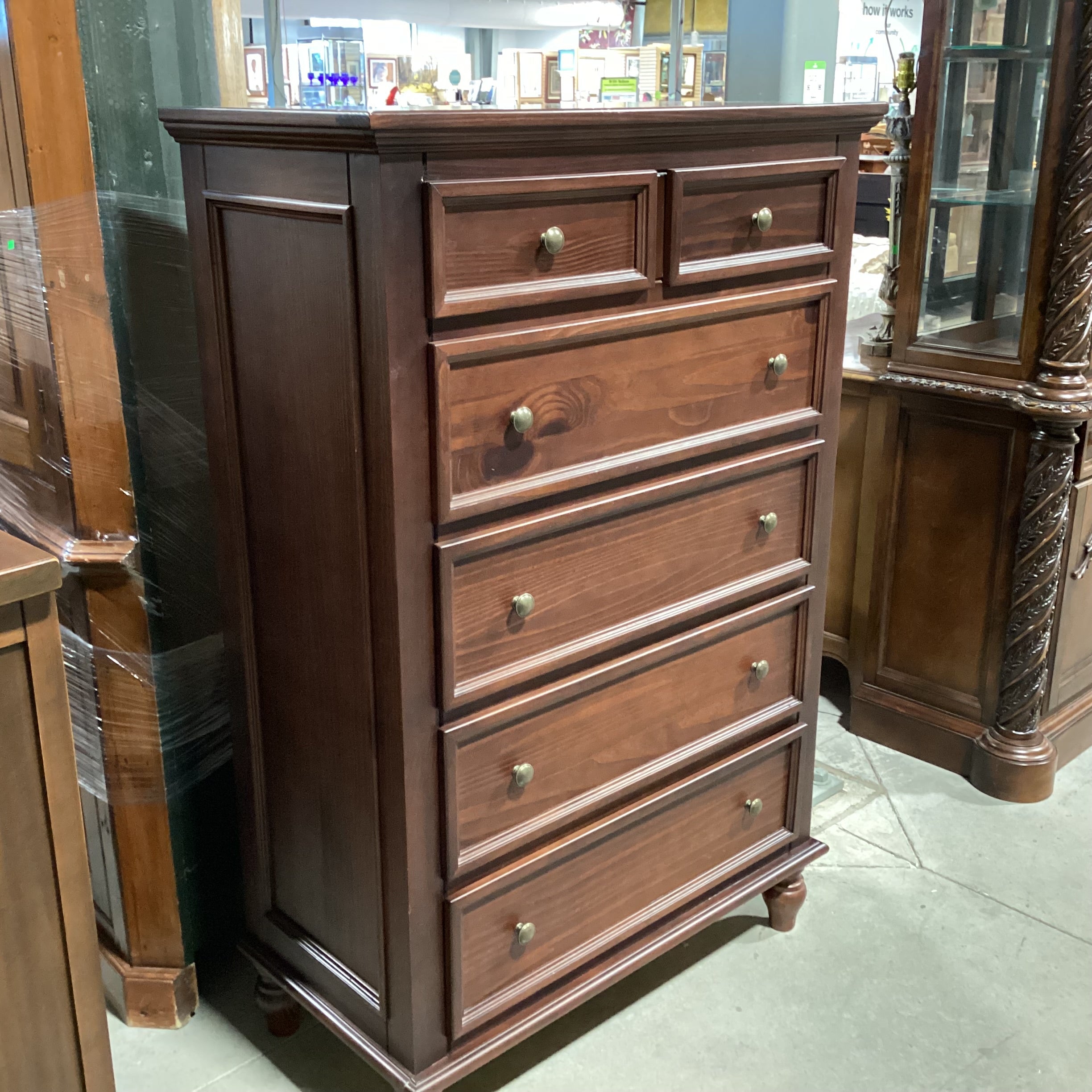 Ballard Designs Made in Brazil Dark Finish Wood 6 Drawer Chest 36.5"x 18"x 56"