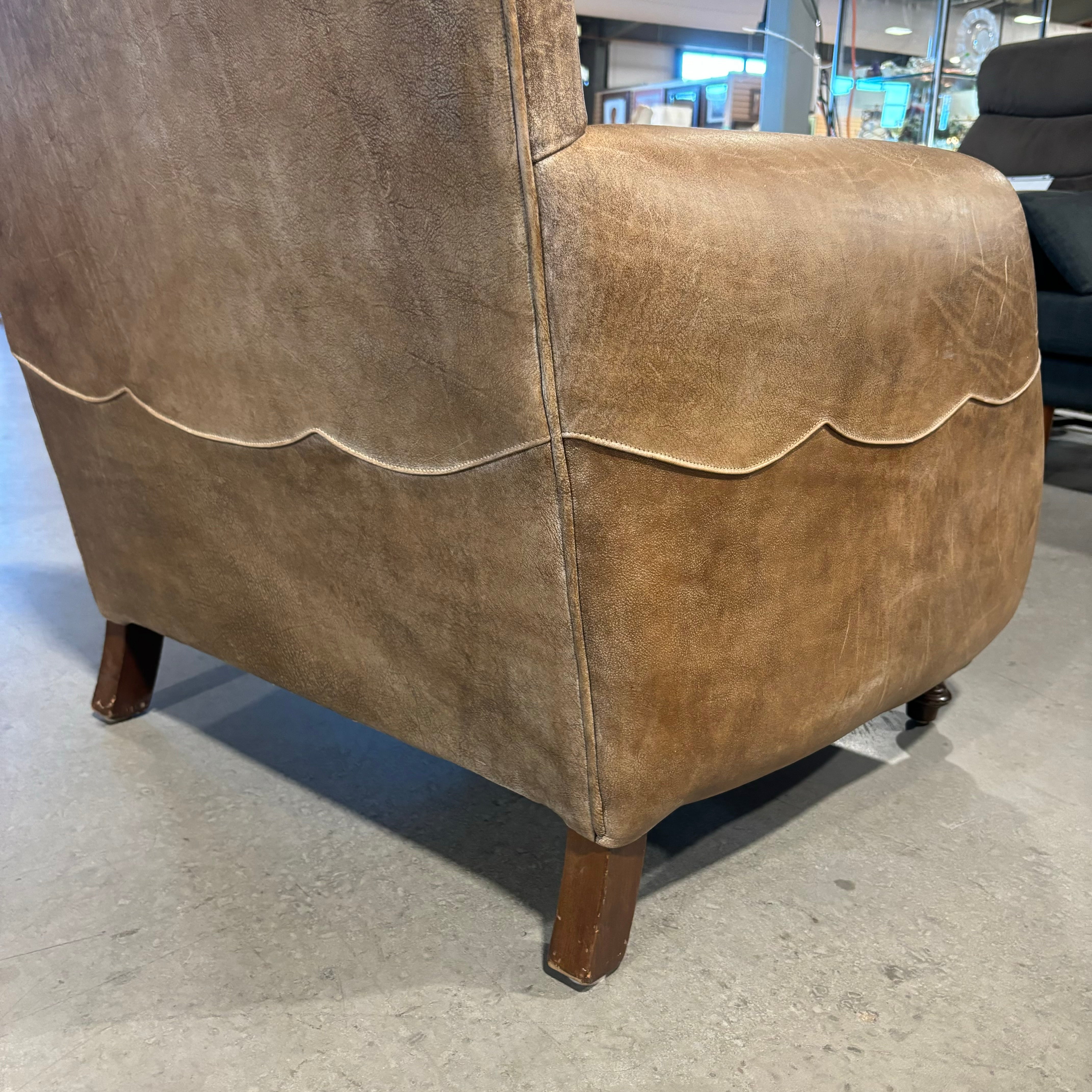 Expressions Furniture Leather Nailhead with Wood Feet Lounge Chair 38"x 36"x 40"