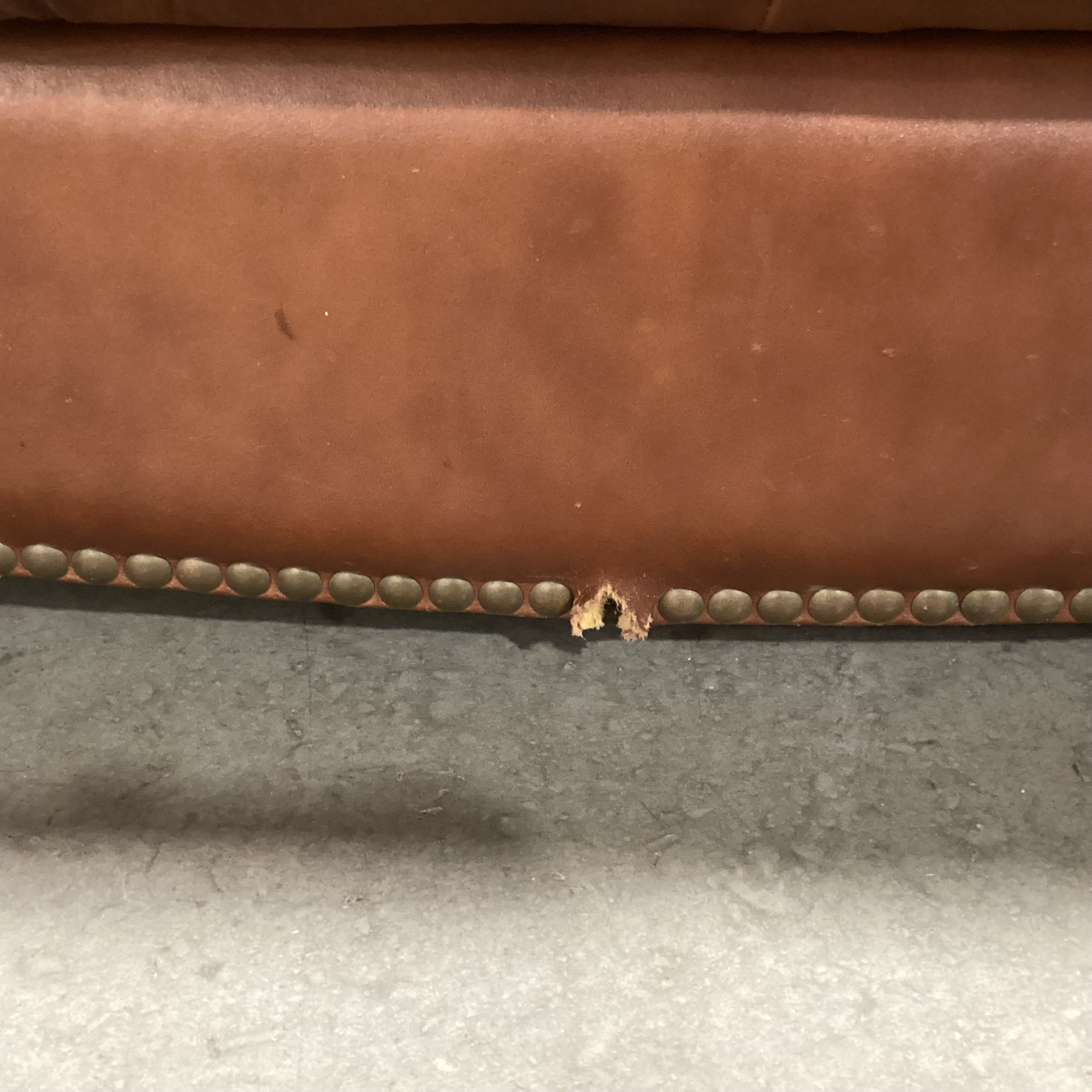 Brown Leather Nailhead Sofa 92"x 39"x 37"