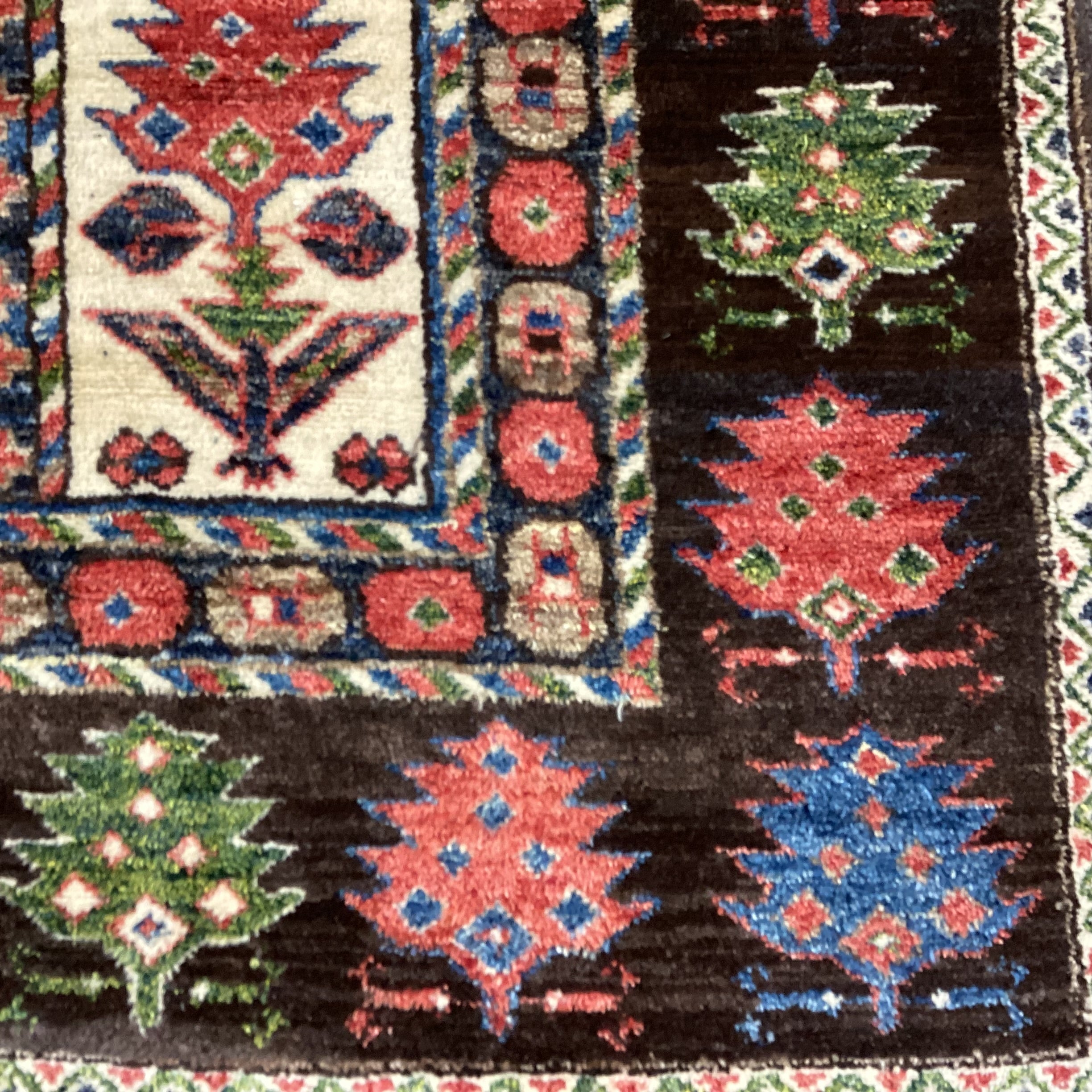 Vintage Red Blue Green Brown Kazak Hand Woven Wool Rug 6'5"x 8'5"