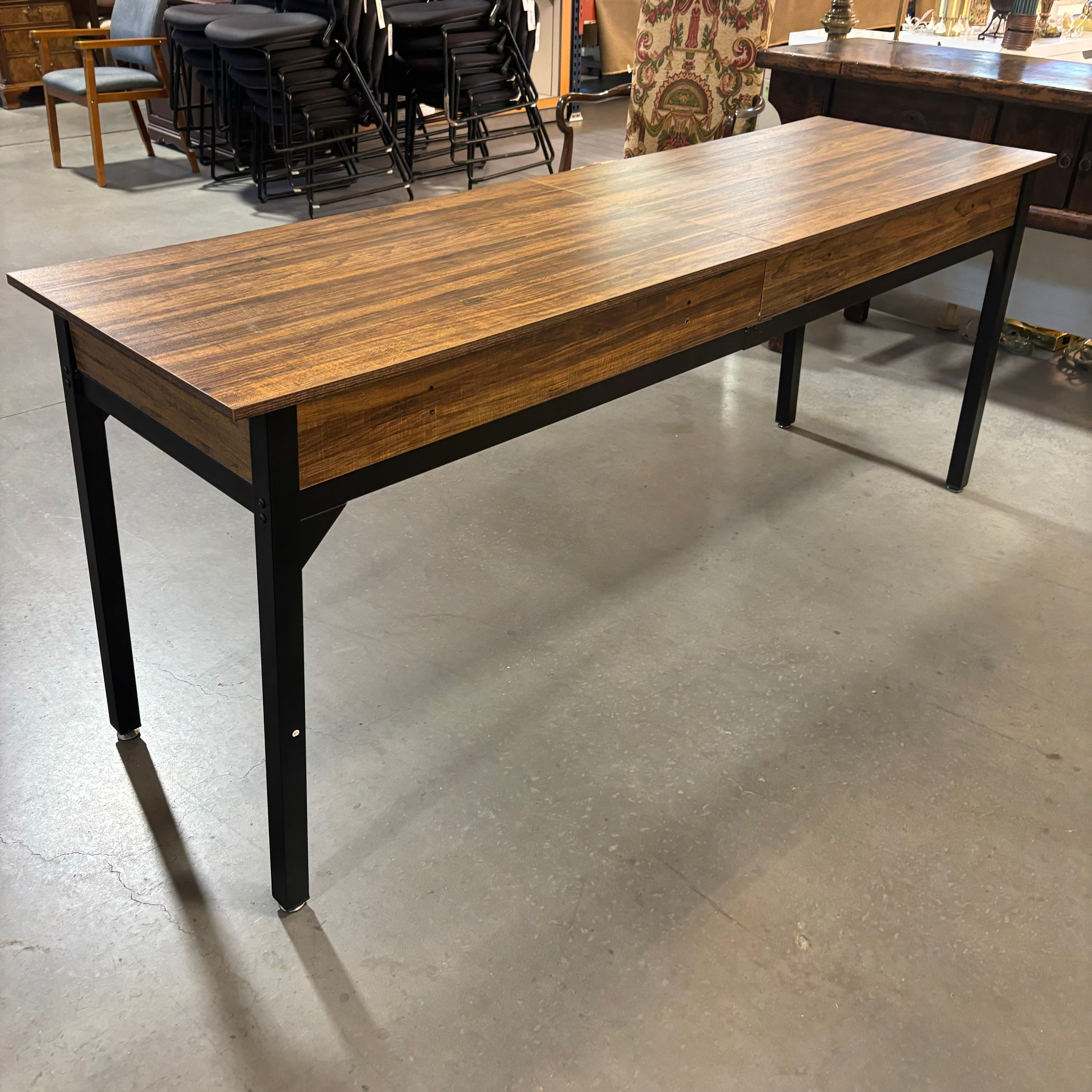 Dark Wood Style Laminate with Steel Legs 2 Drawer Desk 74"x 24"x 32"