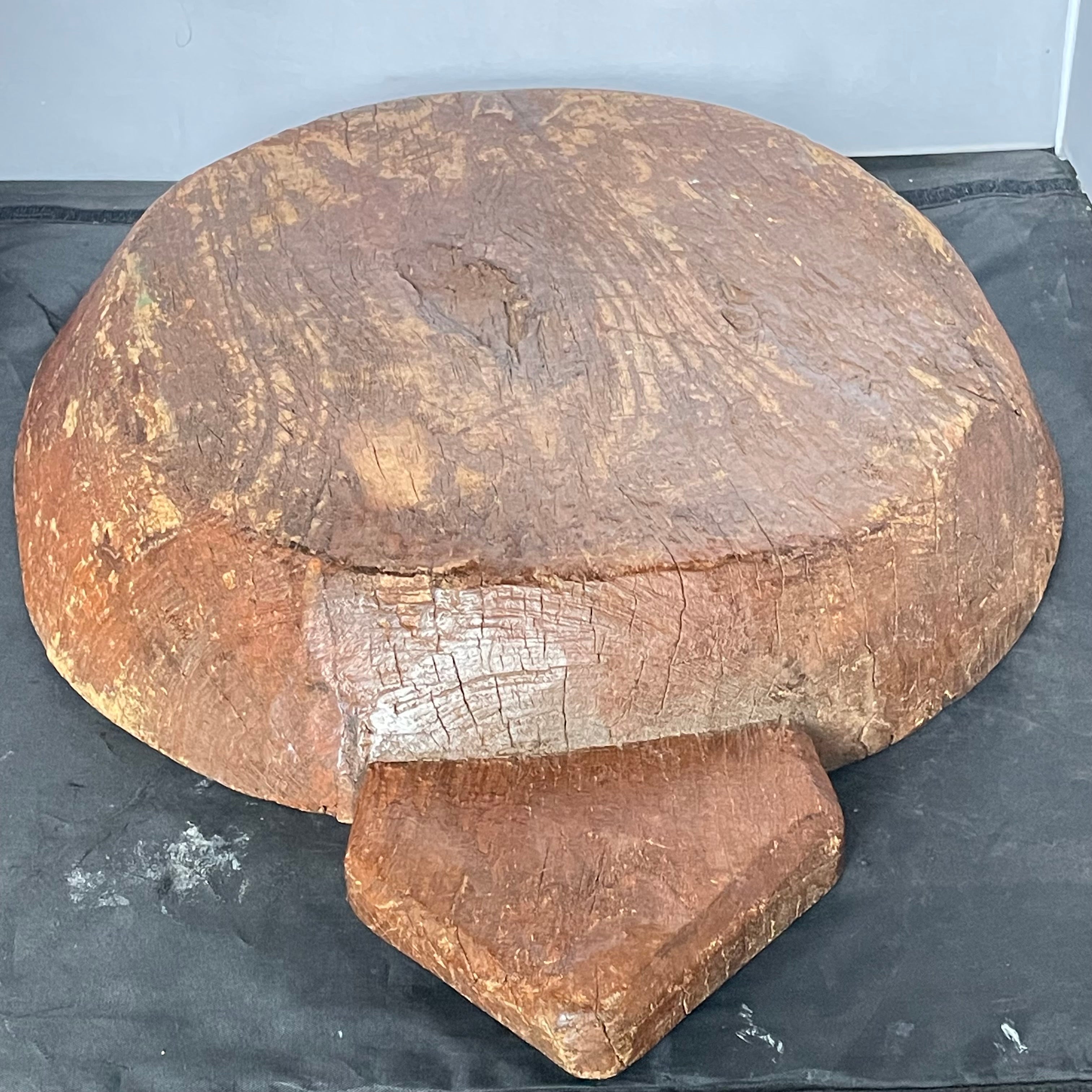 Antique Primitive Heavy Wooden Dough Bowl, 23.75"x 18"x 3.5"
