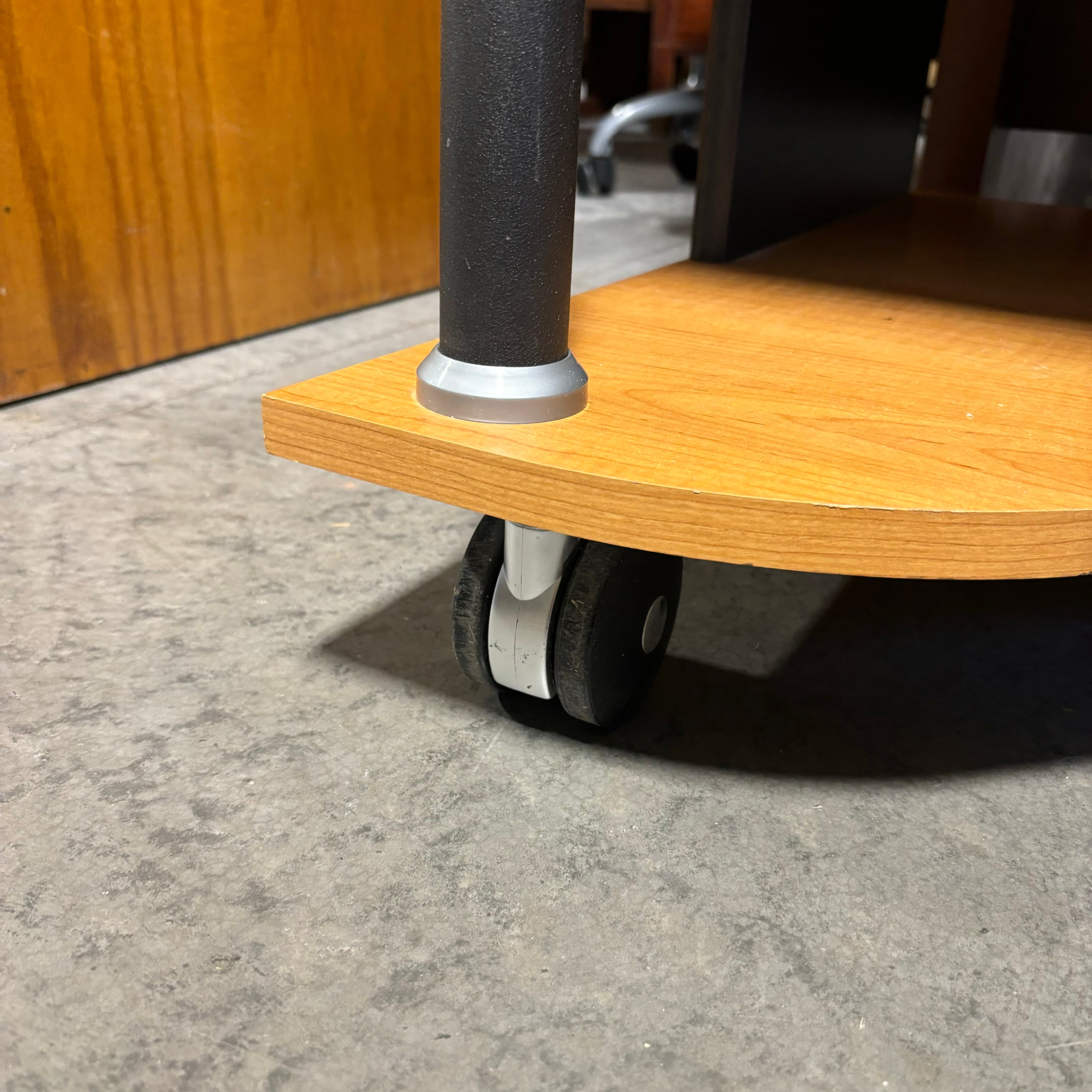 Light Wood Veneer Top with Black Metal & Wood Multi Surface On Casters Computer Desk 52"x 41"x 30.5"