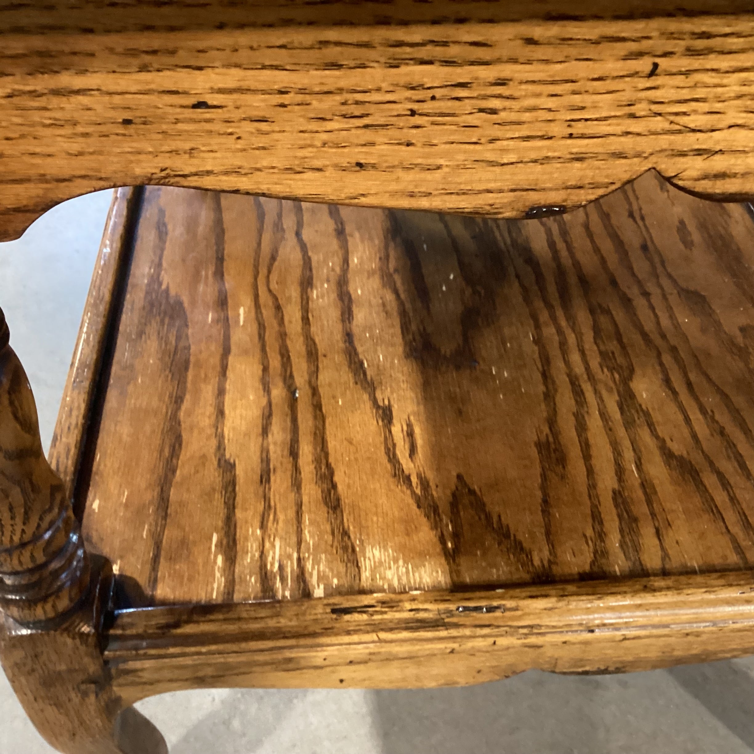 Distressed Finish Carved Oak 1 Drawer & Shelf End Table 30"x 24"x 24"
