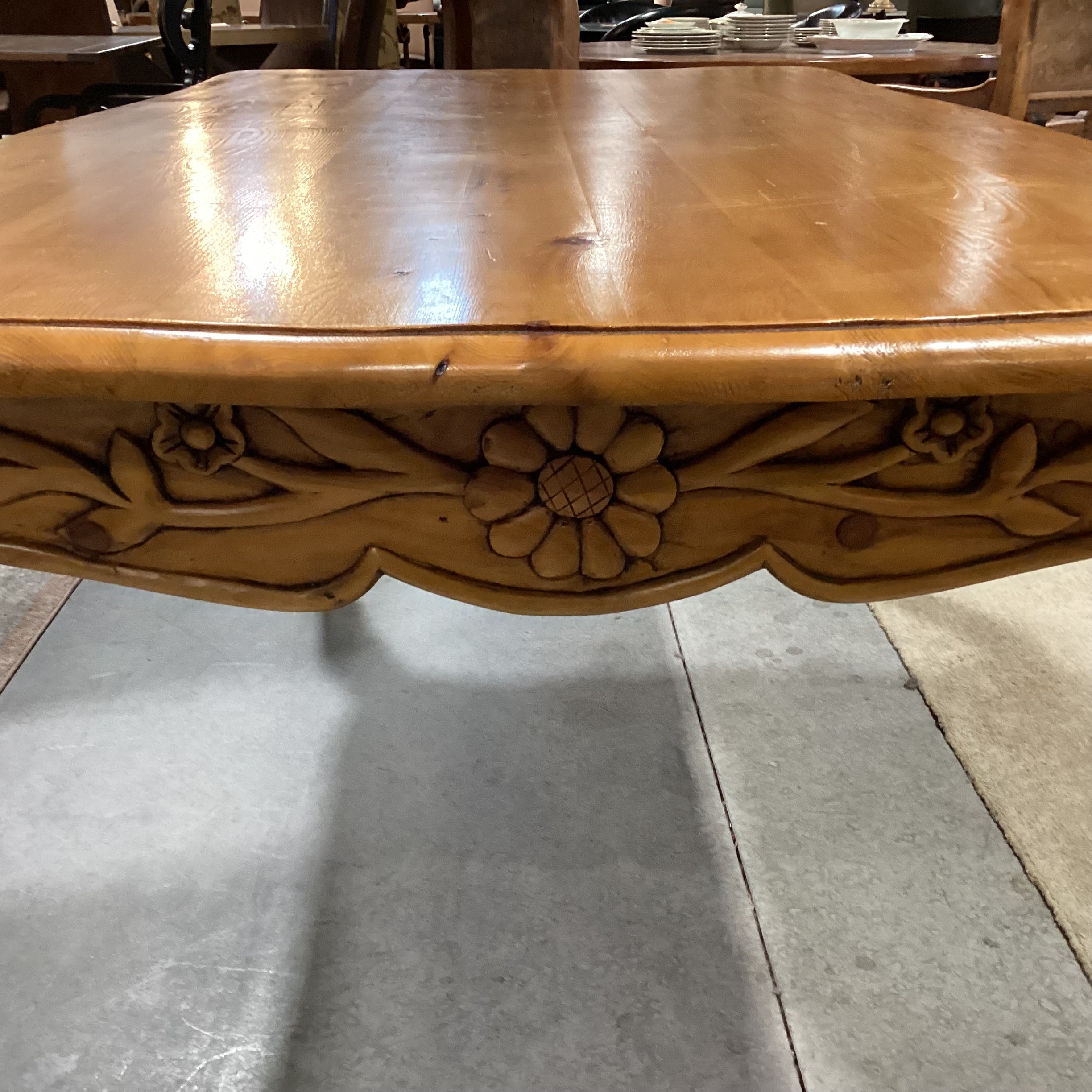 French Country with Carved Detail Finished Pine Dining Table 72"x 38.5"x 32"