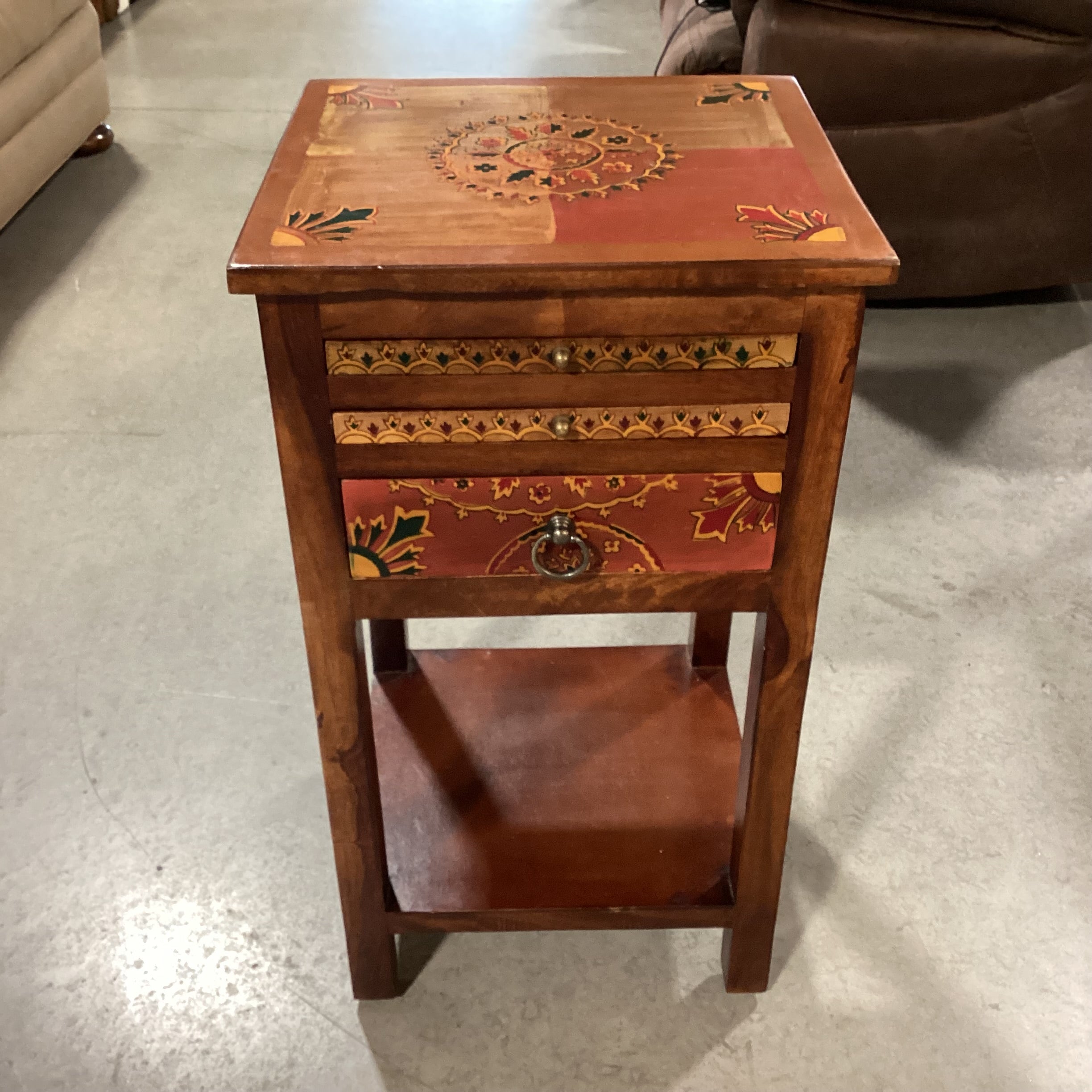 Moroccan Hand Painted Wood Game Board Drawers & Accessories End Table 16"x 15"x 29"  Game