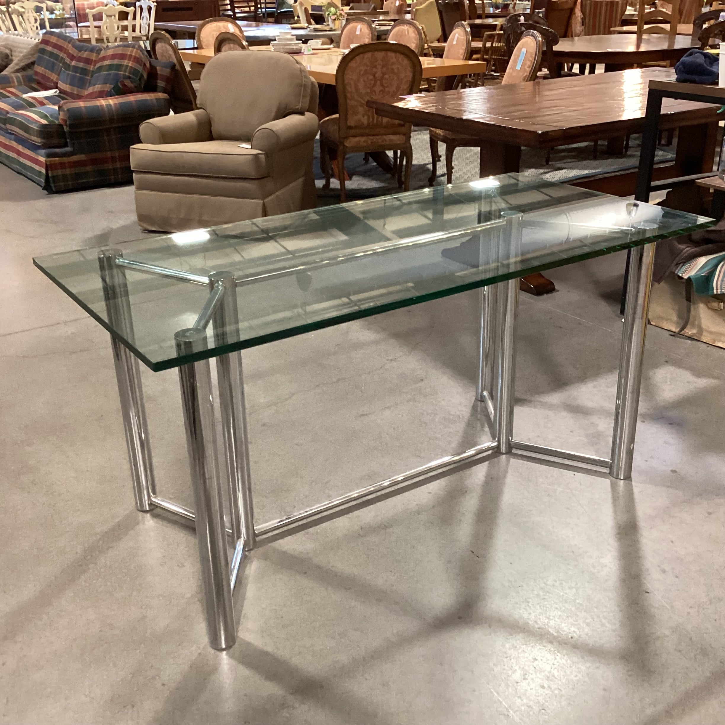 Tubular Chrome & Glass Dining Table 60"x 30"x 29"