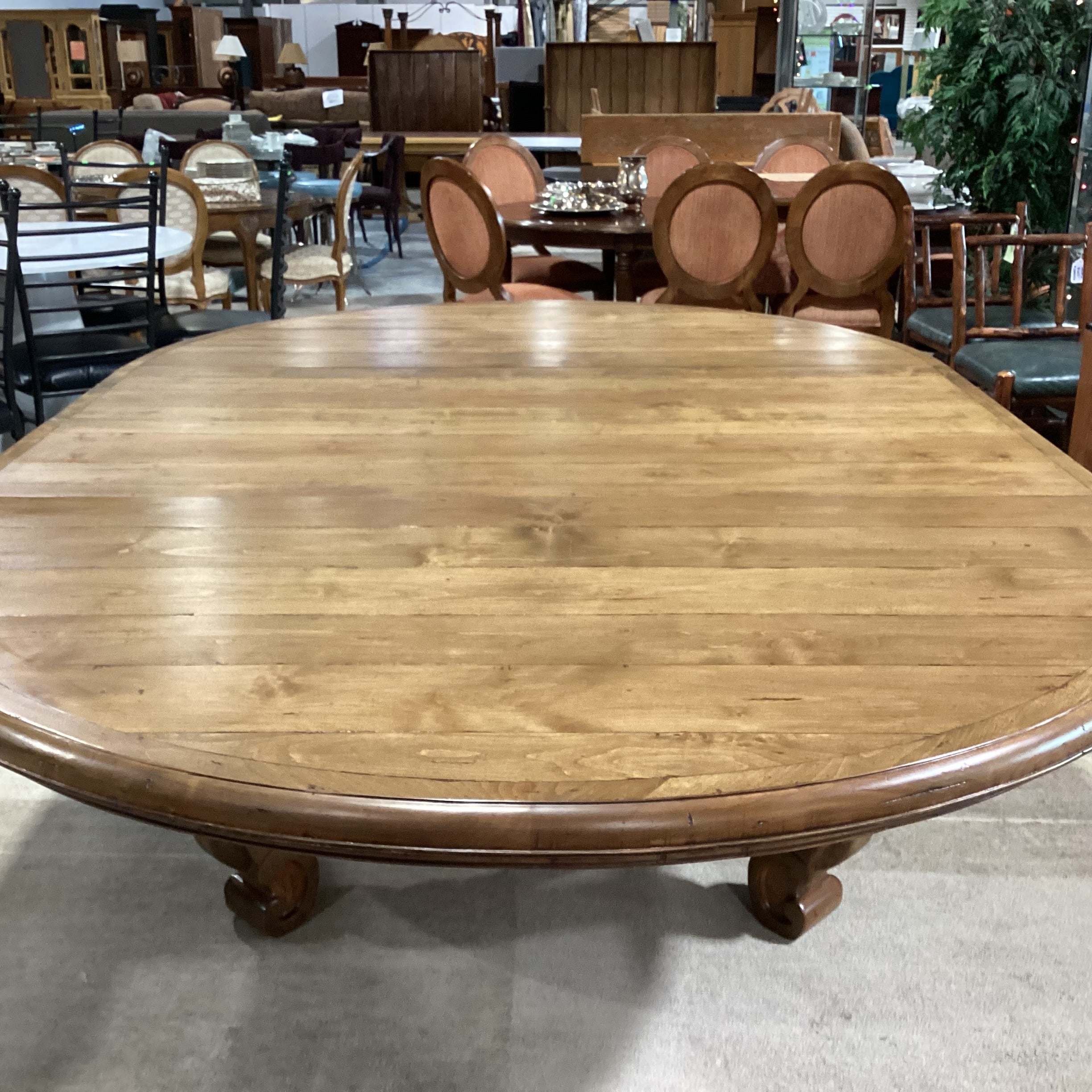 Custom Round to Oval Carved Ornate Base Adler Wood Dining Table 72" Diameter to 108"x 72"x 30"