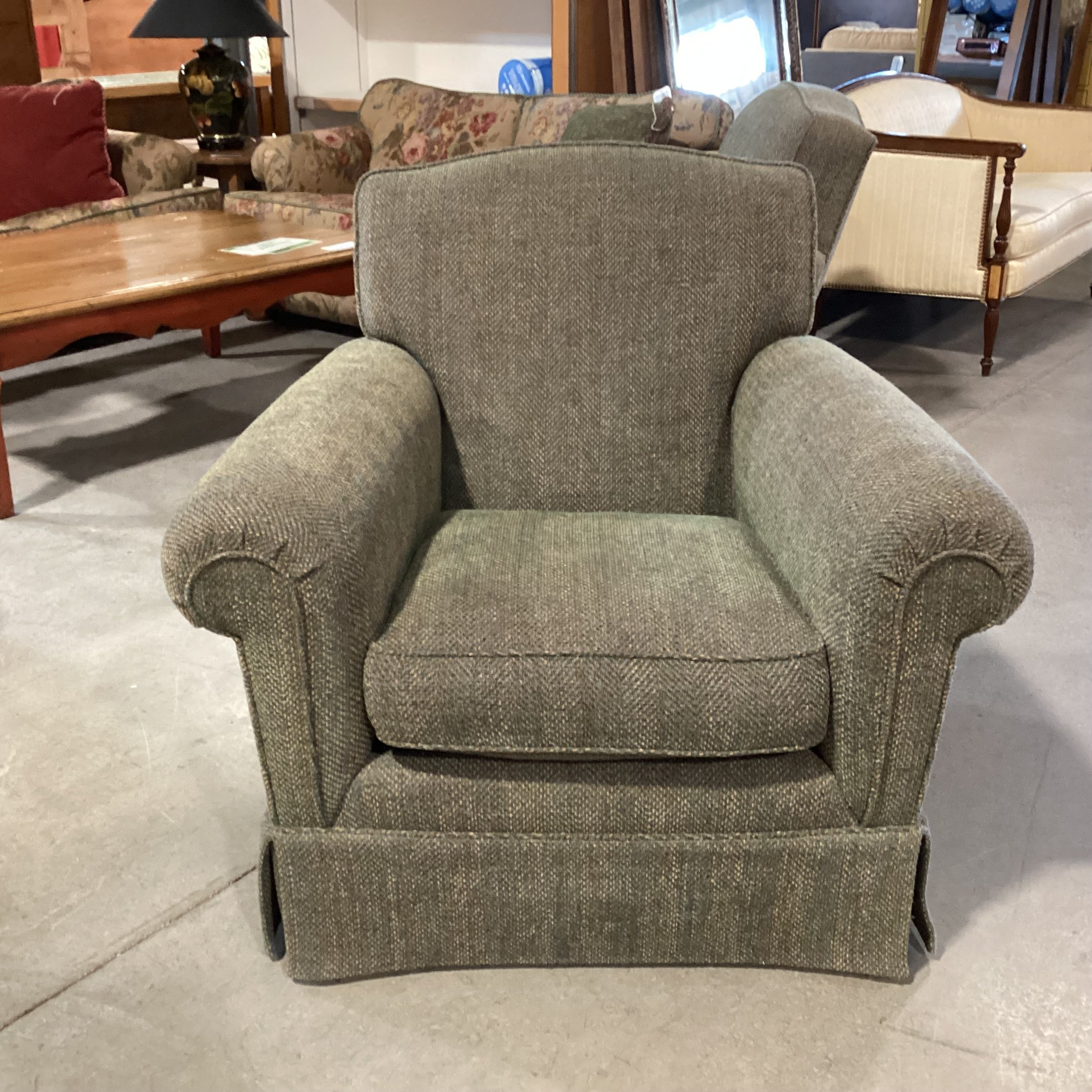 D Langston Green Woven Roll Arm with Tailored Skirt Chair 39"x 42"x 35"