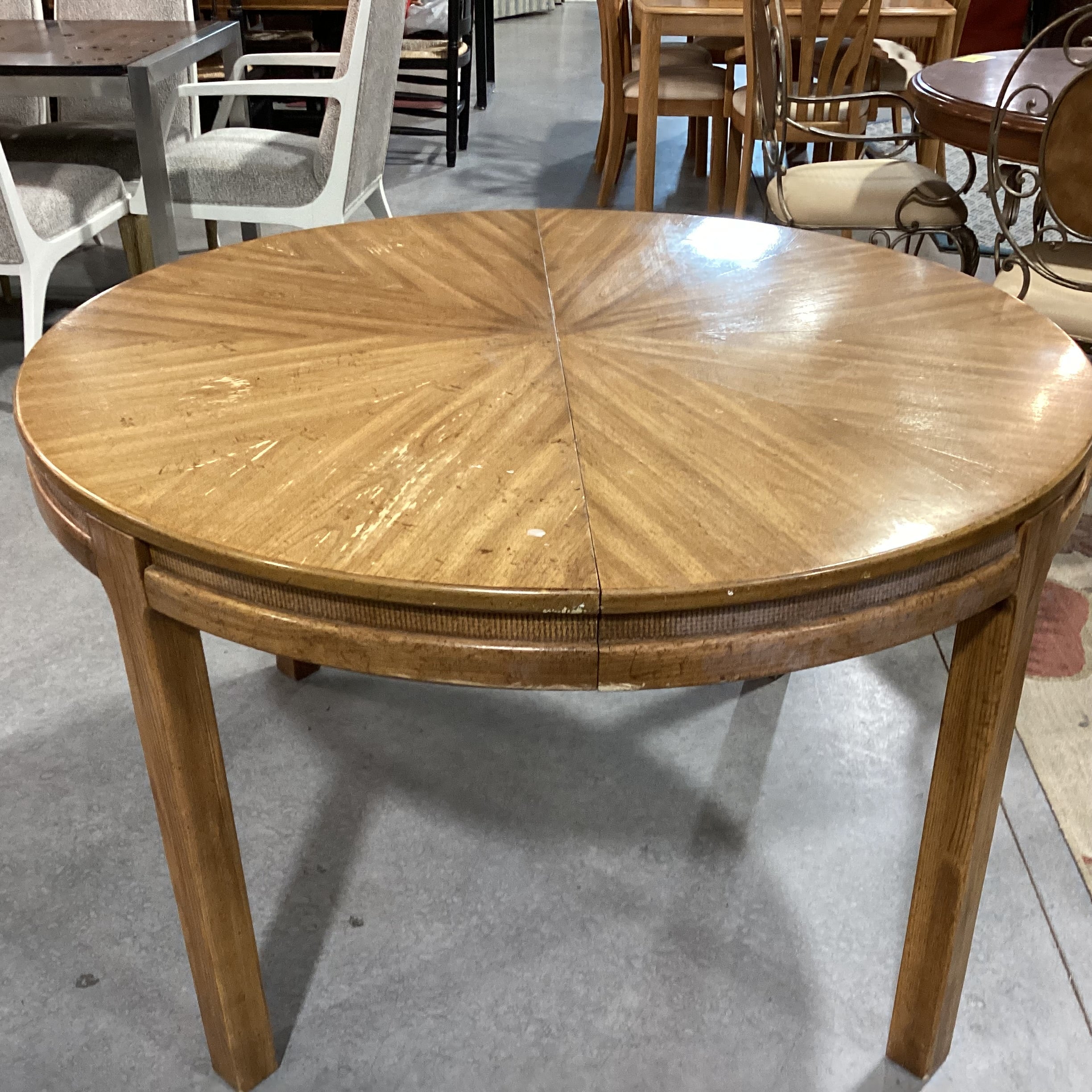 Round Wood & Veneer with Woven Edge Detail Dining Table 48" Diameter x 30"