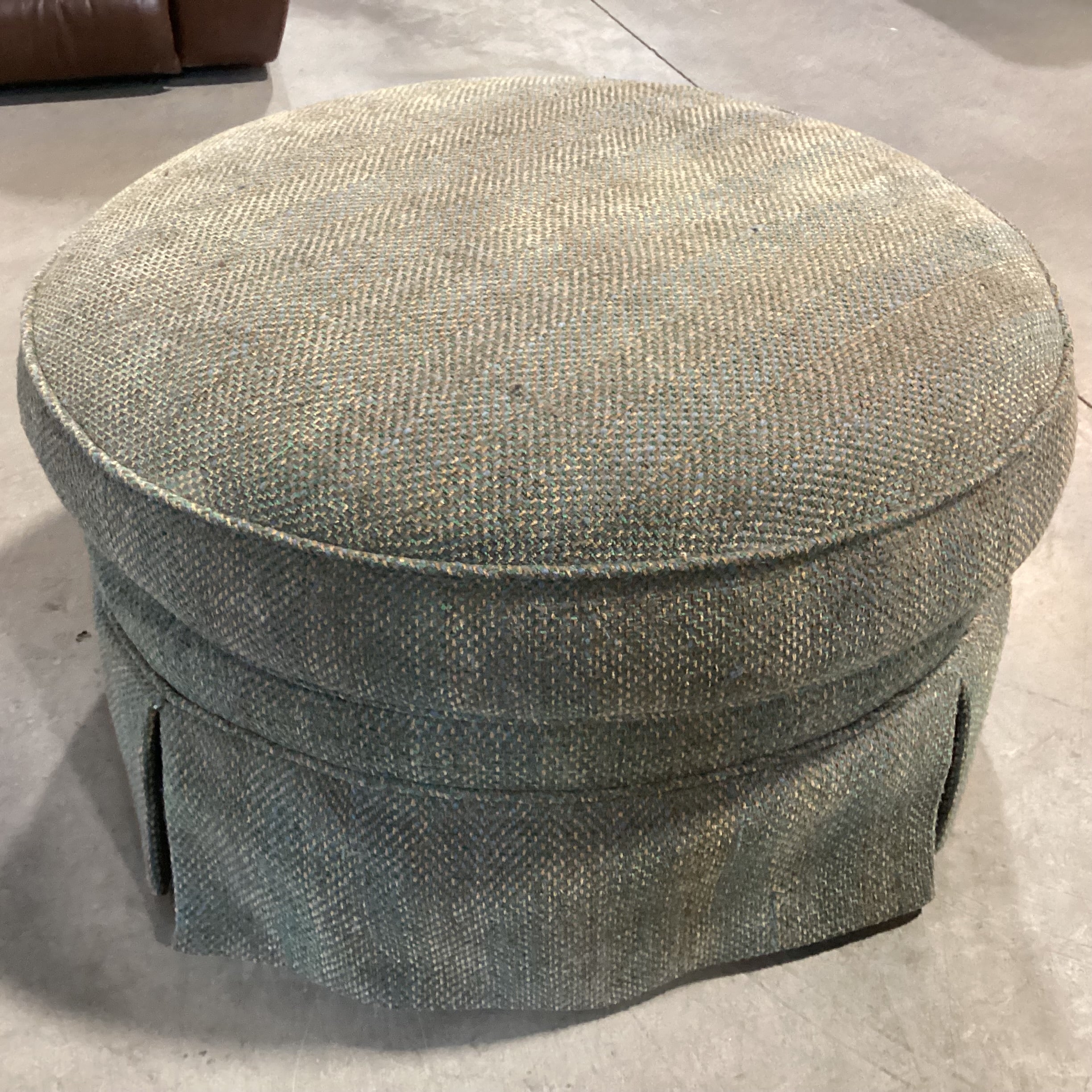 D Langston Green Multi Woven with Tailored Skirt Round Ottoman 32" Diameter x 17"