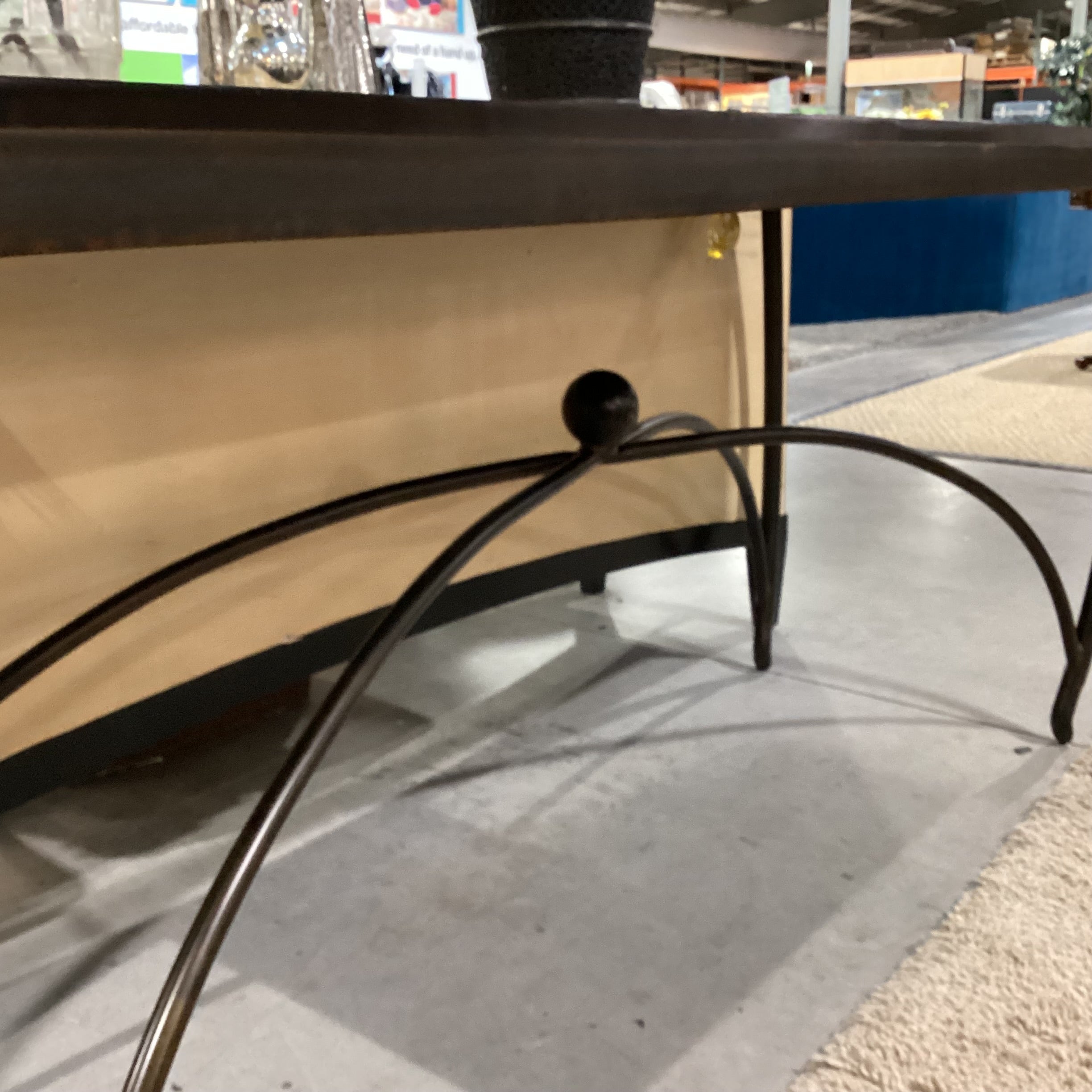 Dark Finished Wood & Iron Stretchers Trestle Accent Table 73"x 23"x 34.5"