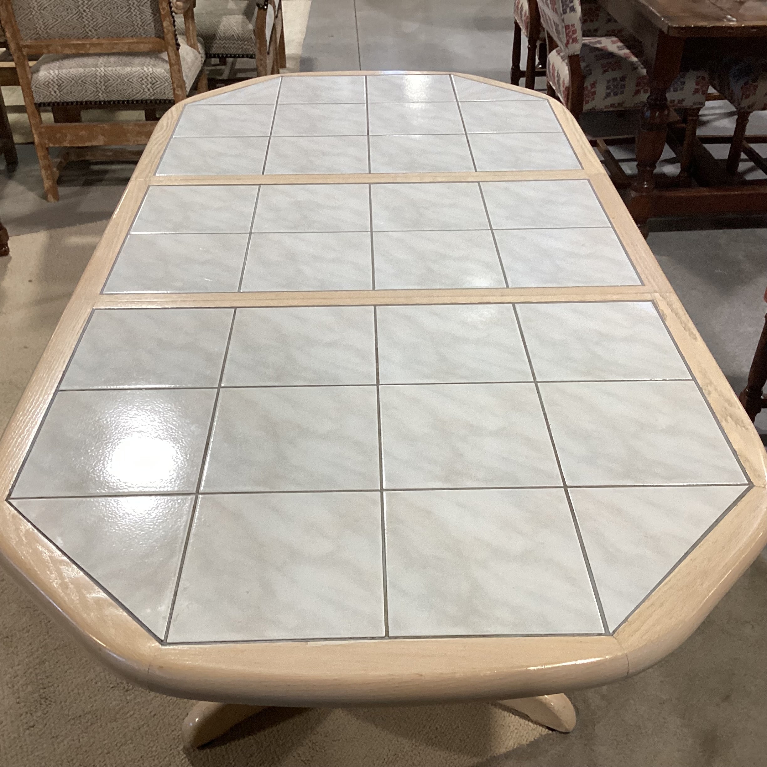 Light Washed Oak & Tile Top 1 Leaf Oval Dining Table 71"x 36"x 29"