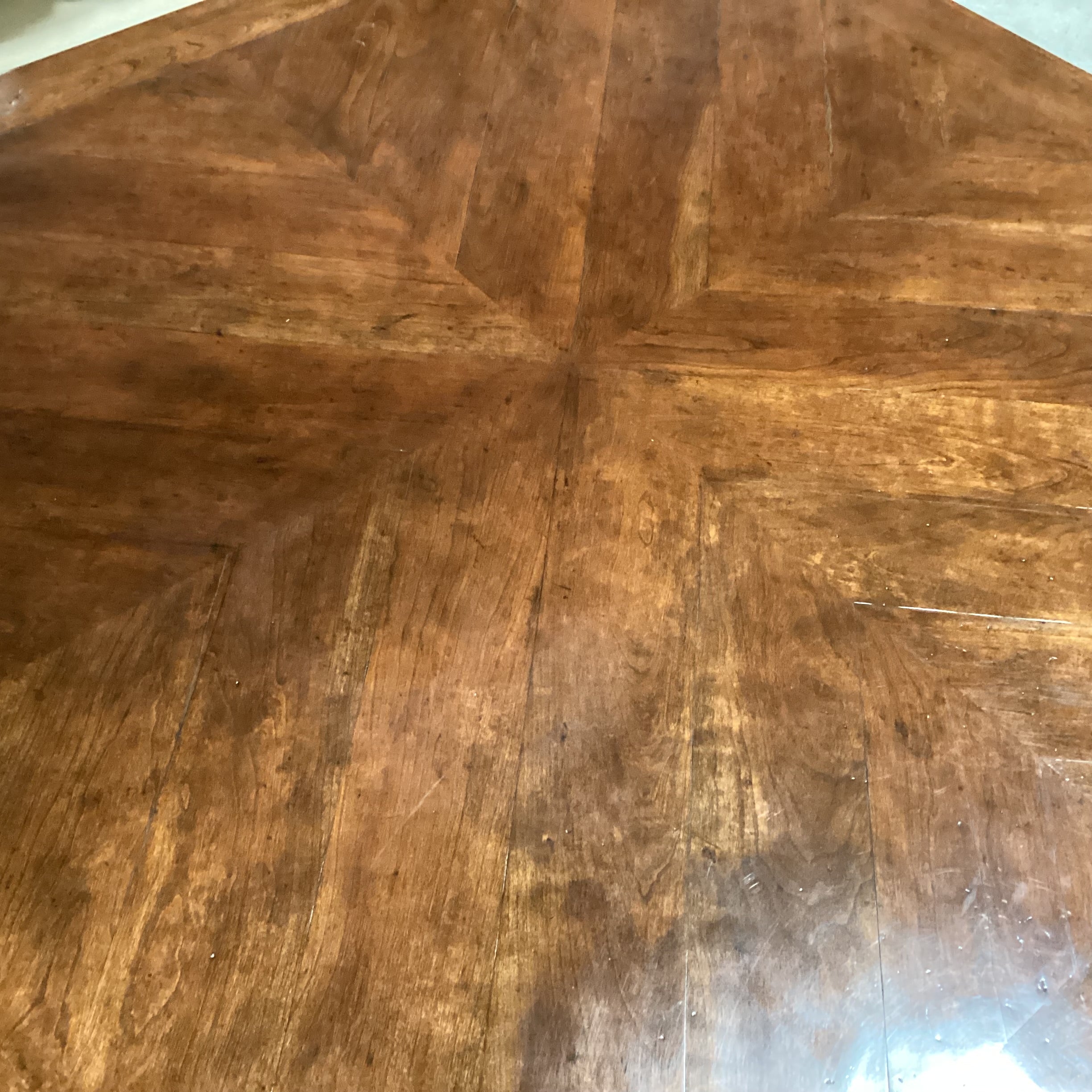 Carved Wood with Dark Lacquered Distressed Finish Matched Inset & Bottom Shelf Coffee Table 60"x 60"x 21"