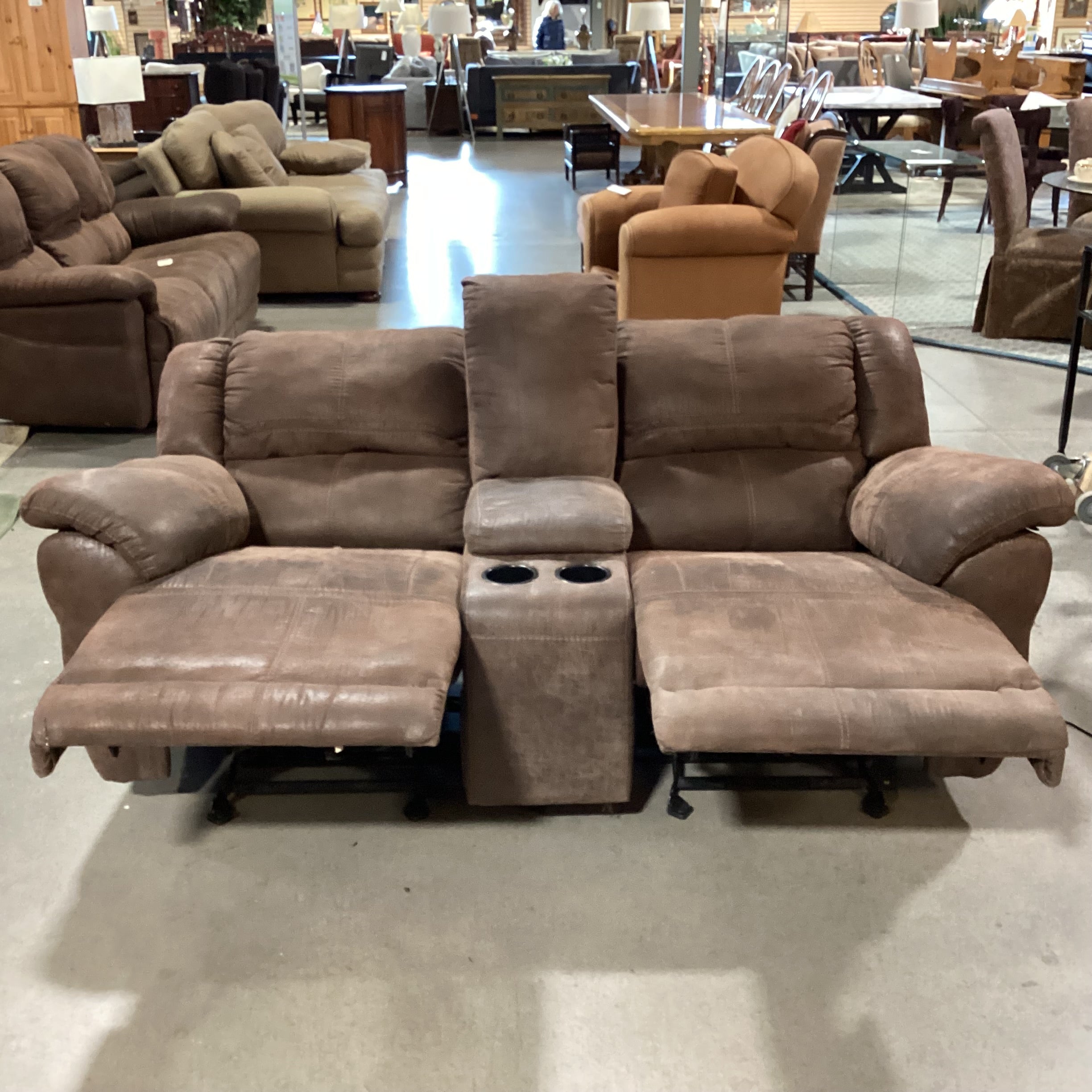 Brown Micro Suede Double Recling with Console Power Sofa 80"x 38"x 36"