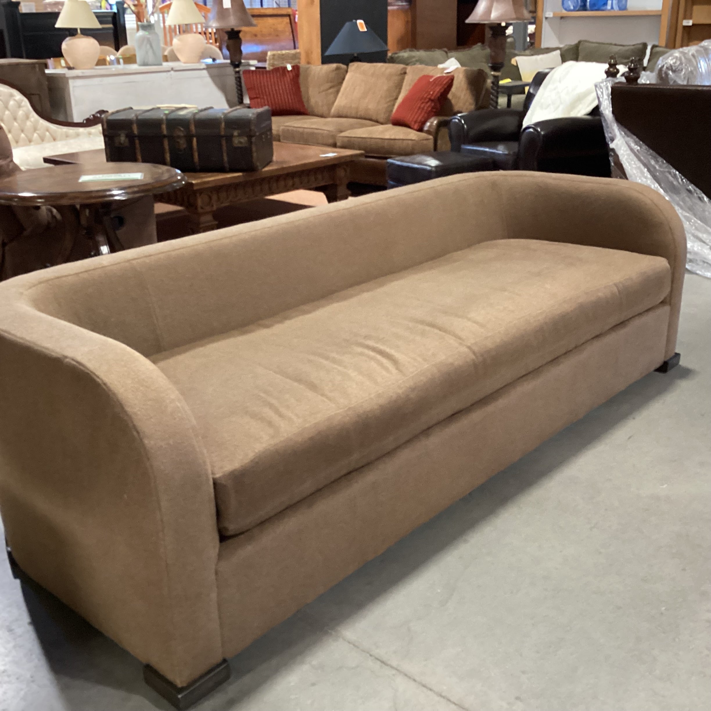 Thom Filicia Home Collection for Vanguard Camel Wool Curve Back & Arm Down Sofa 96"x 38"x 28"