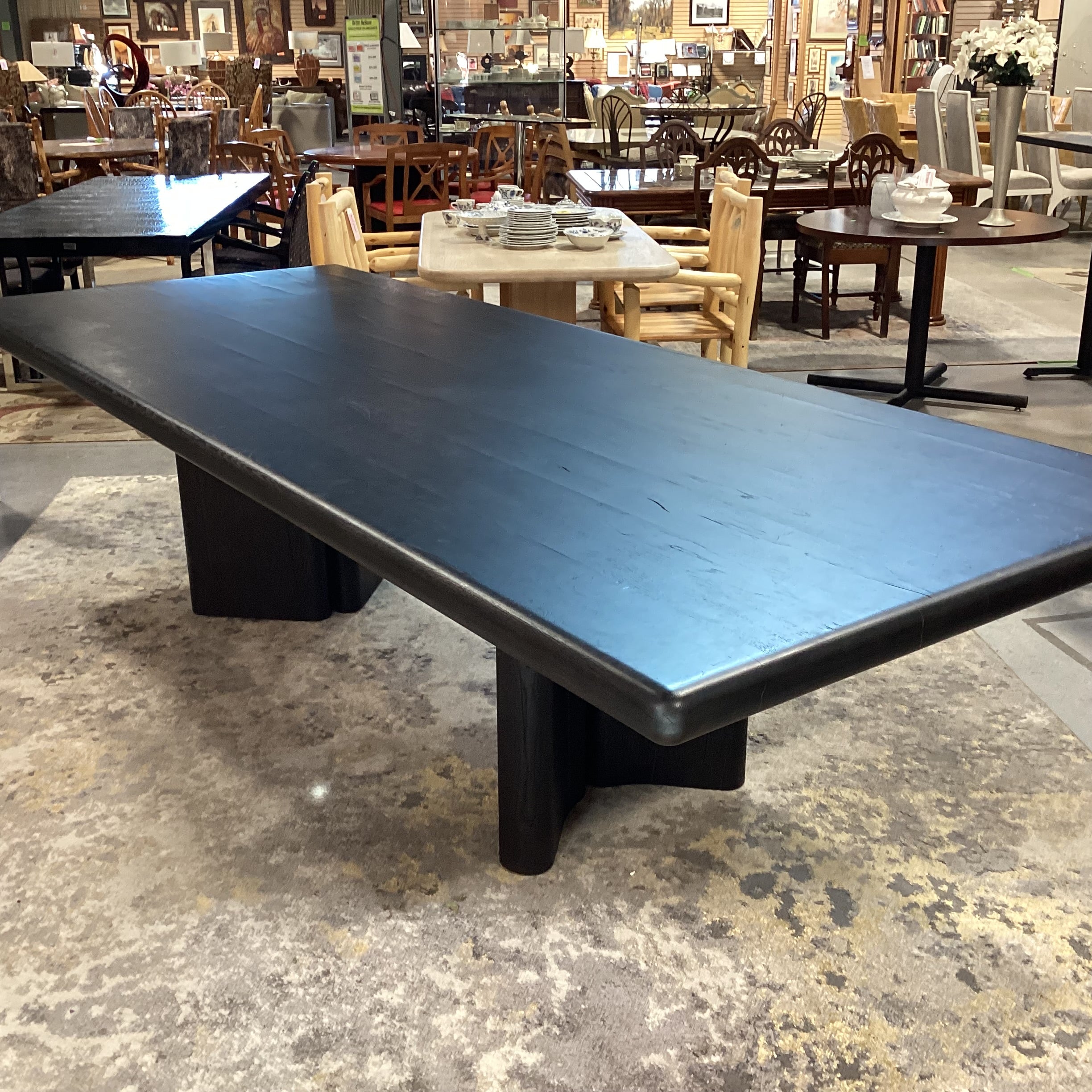 Four Hands Thomas Bina & Brazilian Designer Ronald Sasson Reclaimed French Oak Deep Espresso Finish Dining Table 118"x 47"x 30"