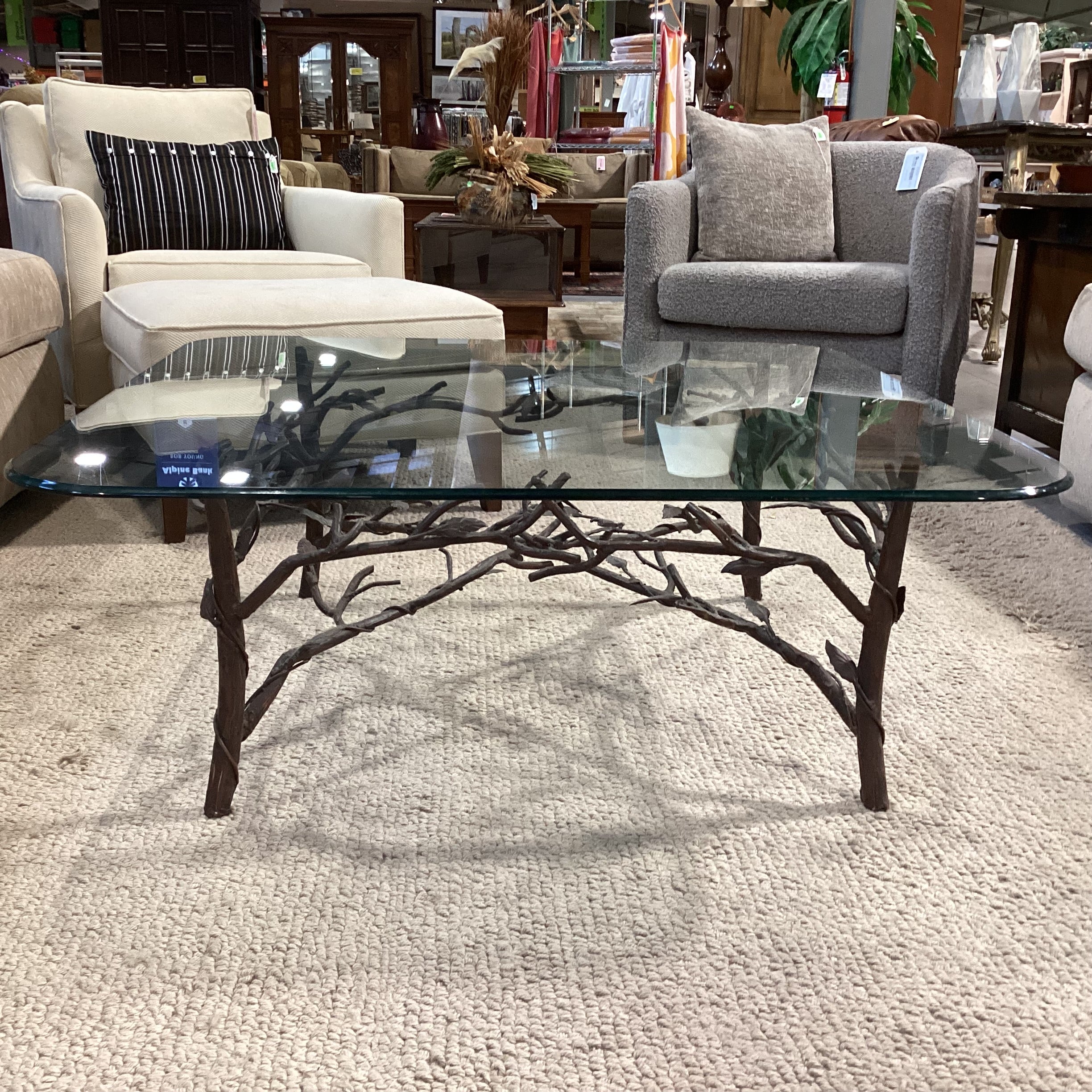 Wrought Iron & Leaf with Beveled Glass Top Coffee Table 40.5"x 40.5"x 16"