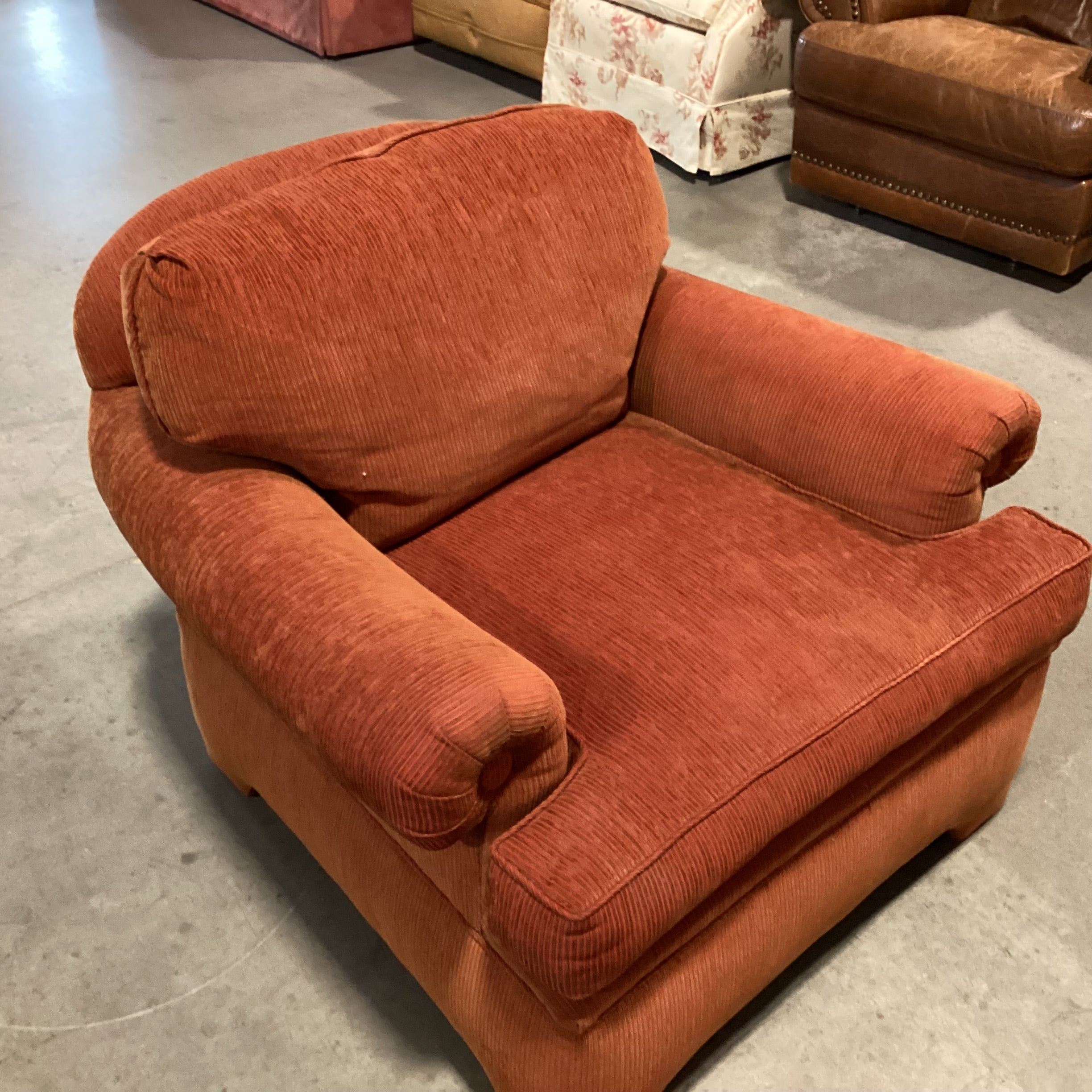 Red Orange Ribbed Textured Woven Down Mix Chair 37"x 39"x 30"