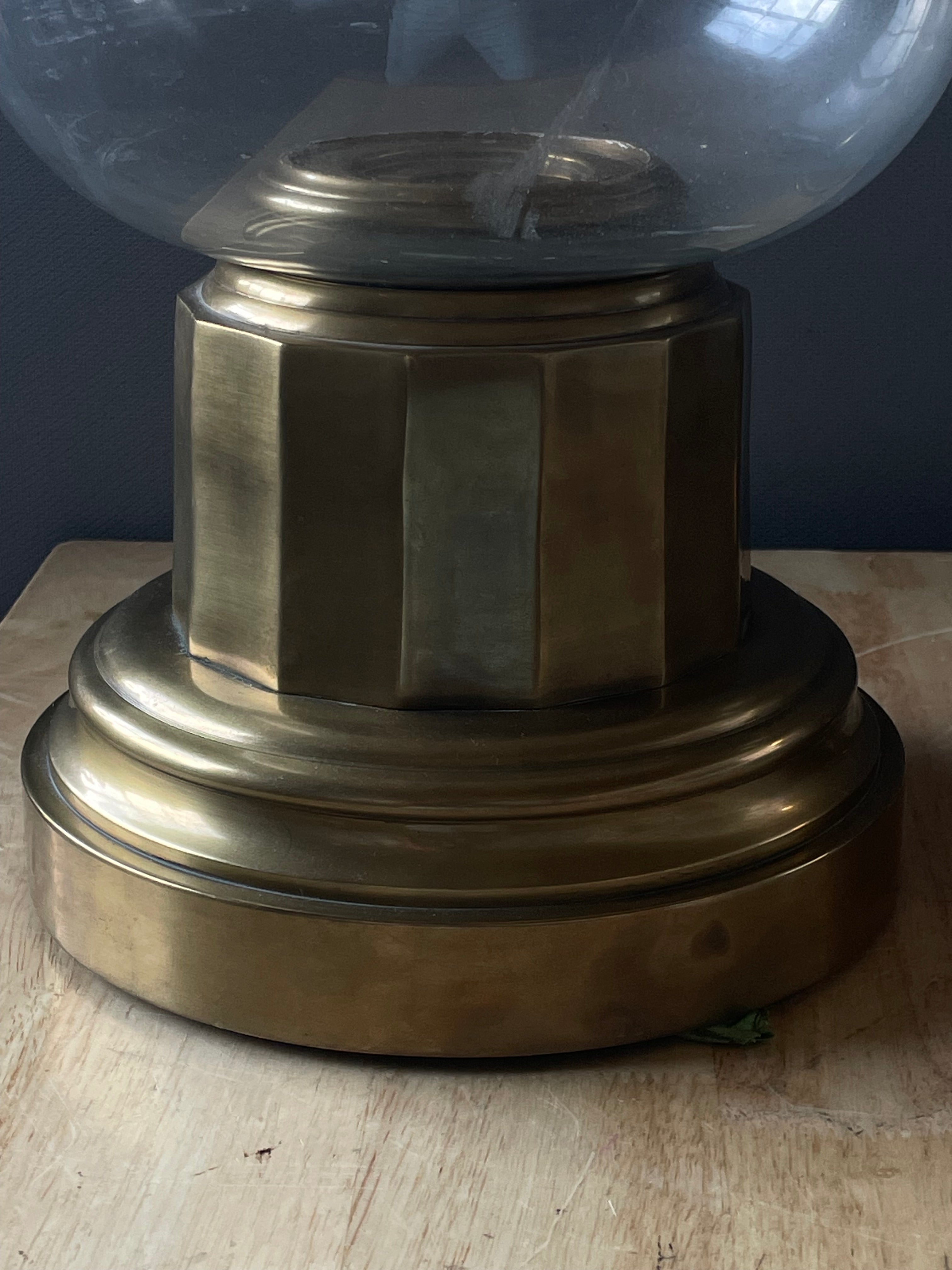 Set of 2 Classic Brass/Glass Pillar Hurricane Candle Holders