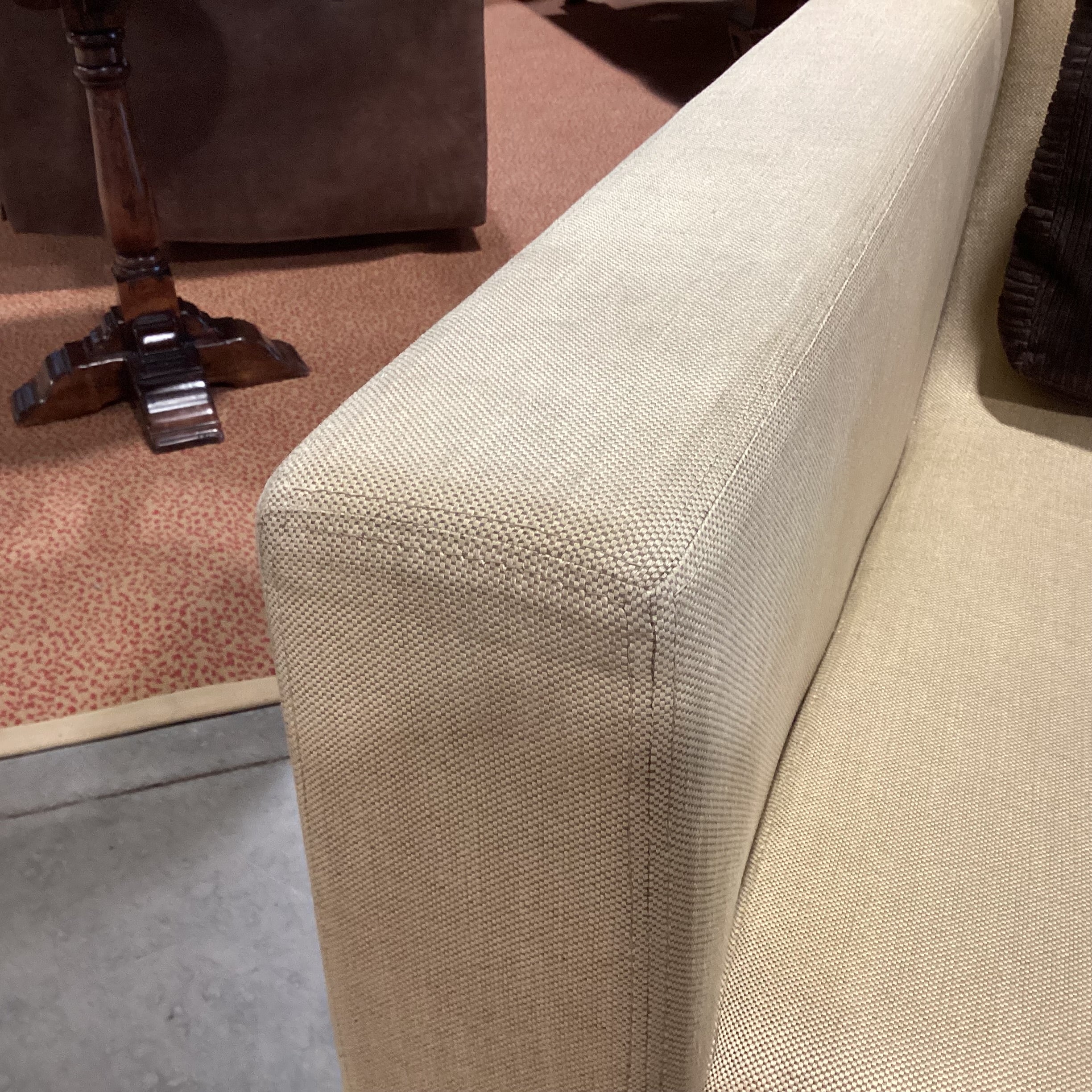 Custom Gold Woven Slope Arm Curved Back Swivel Chair 35"x 38"x 33"