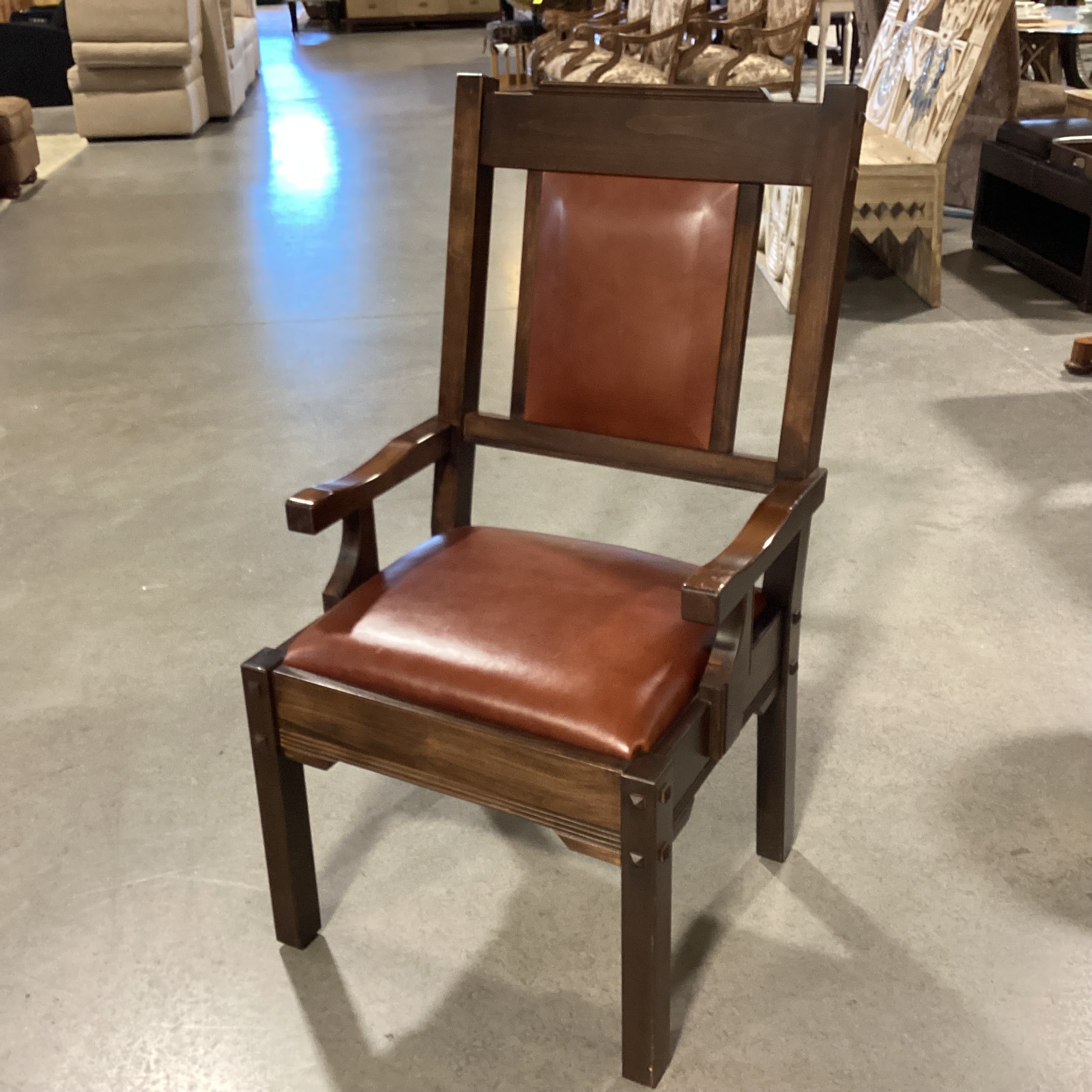 Western Heritage Furniture Reclaimed & Carved Wood & Leather Mission Style Arm Chair 23"x 24"x 41"