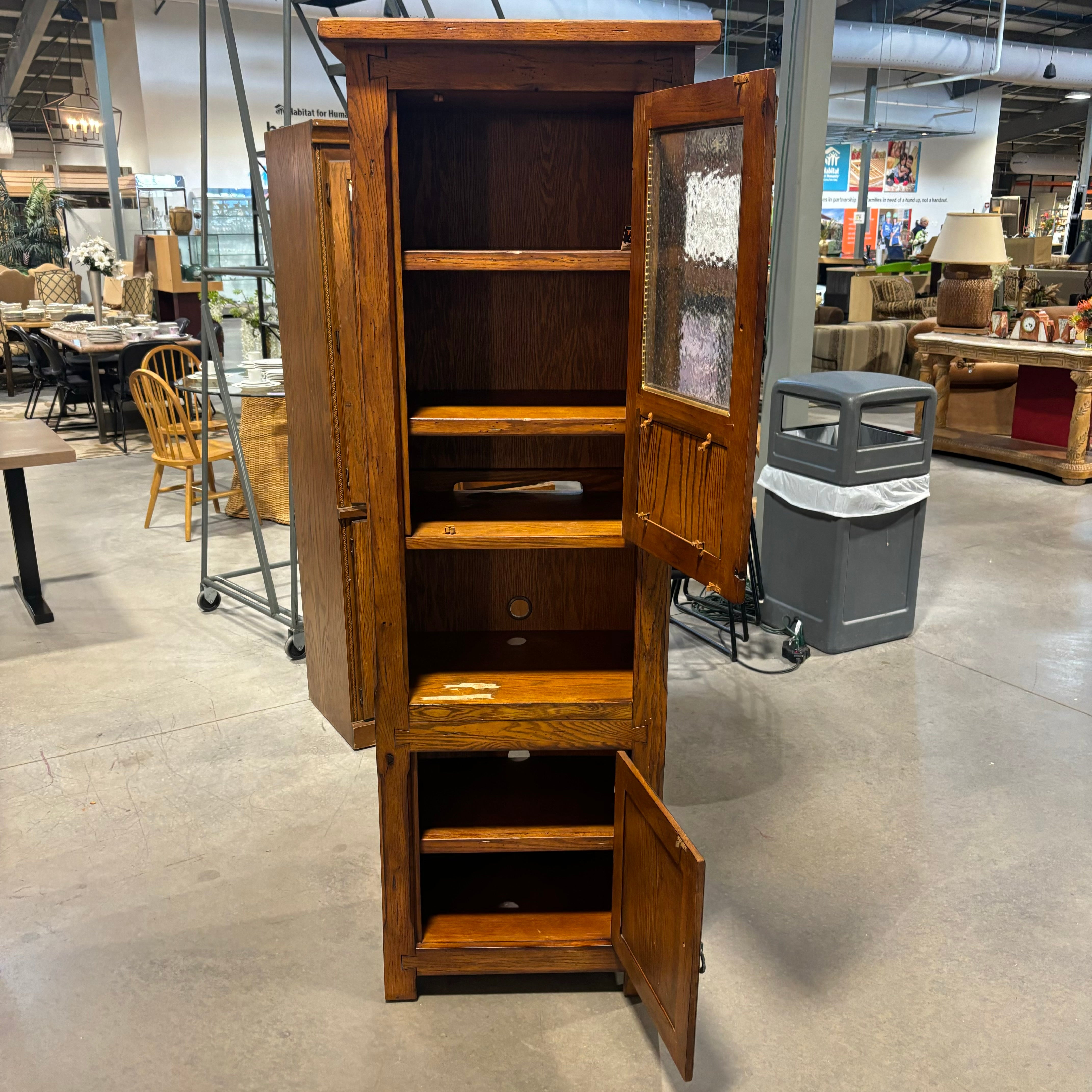 Dark Finish Wood Rustic Style with 2 Wood & Glass Doors Display Bookcase 26.5"x 18"x 77"