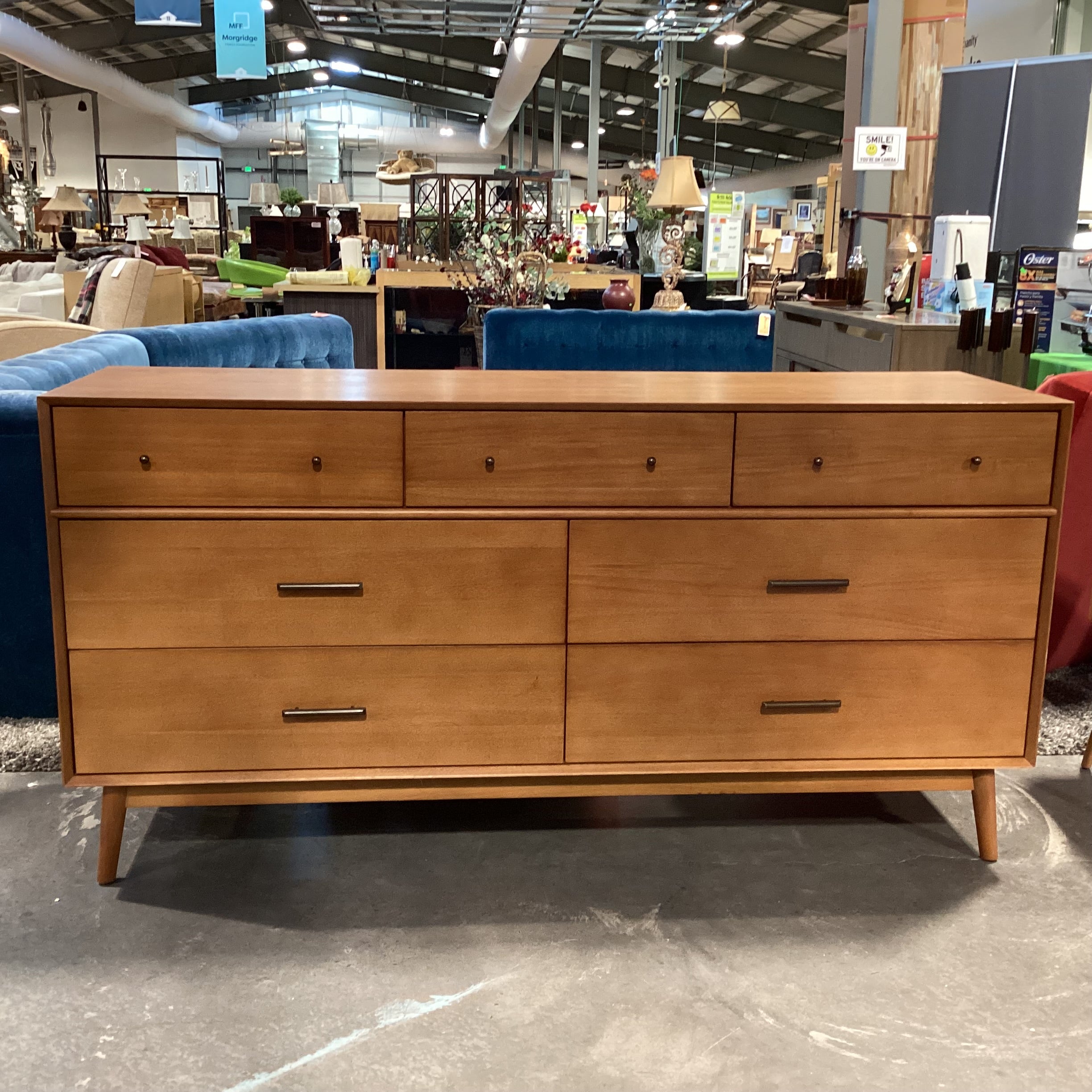 Williams Sonoma Mid Century Style Wood 7 Drawer Dresser 72"x 21"x 36"