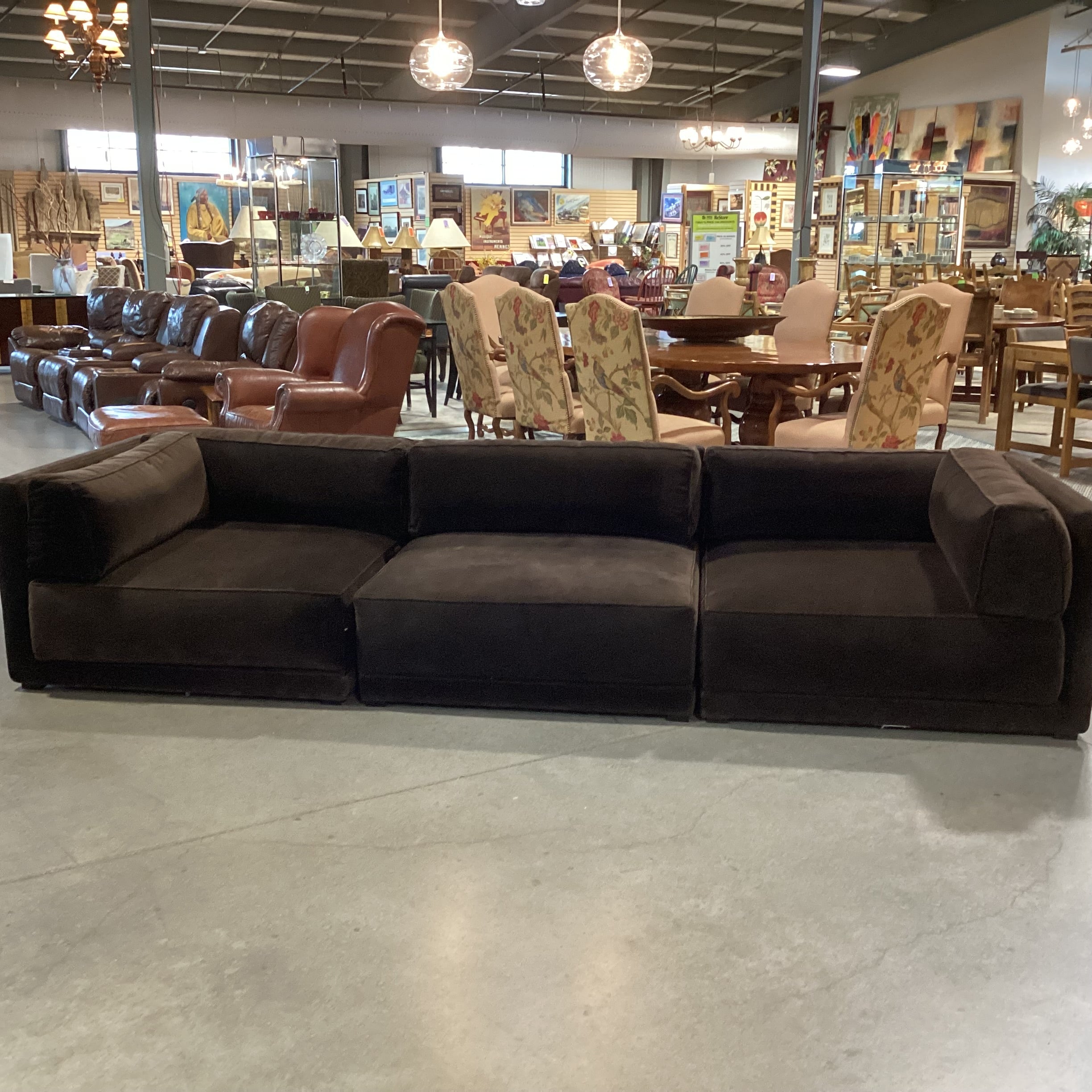 CB2 Oriole 3 Piece Dark Brown Performance Velvet Modular Sectional 126"x 43"x 2.5"