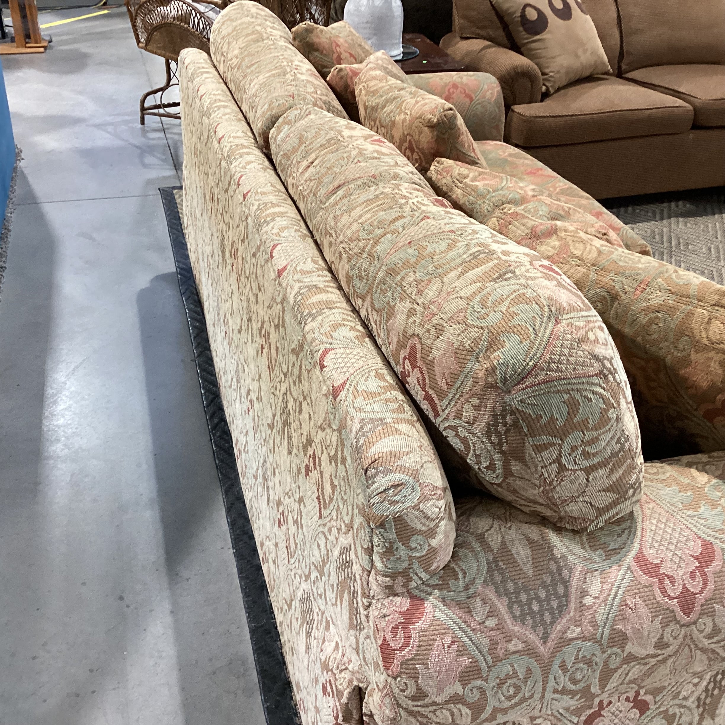 Custom Gold Orange Green Ornate Floral Down Mix Sofa 96"x 42"x 31"