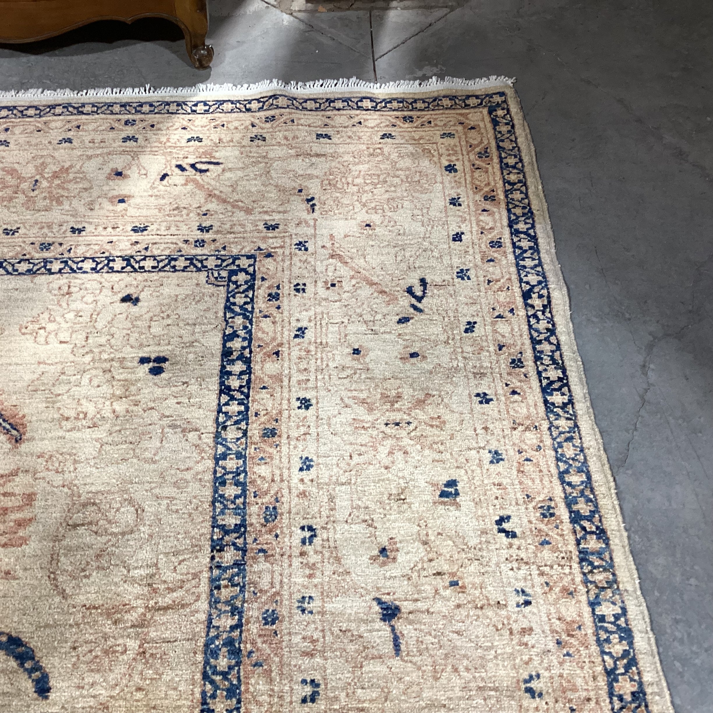 Cream Tan Blue Hand Woven Wool Rug 10' x 12" 9"