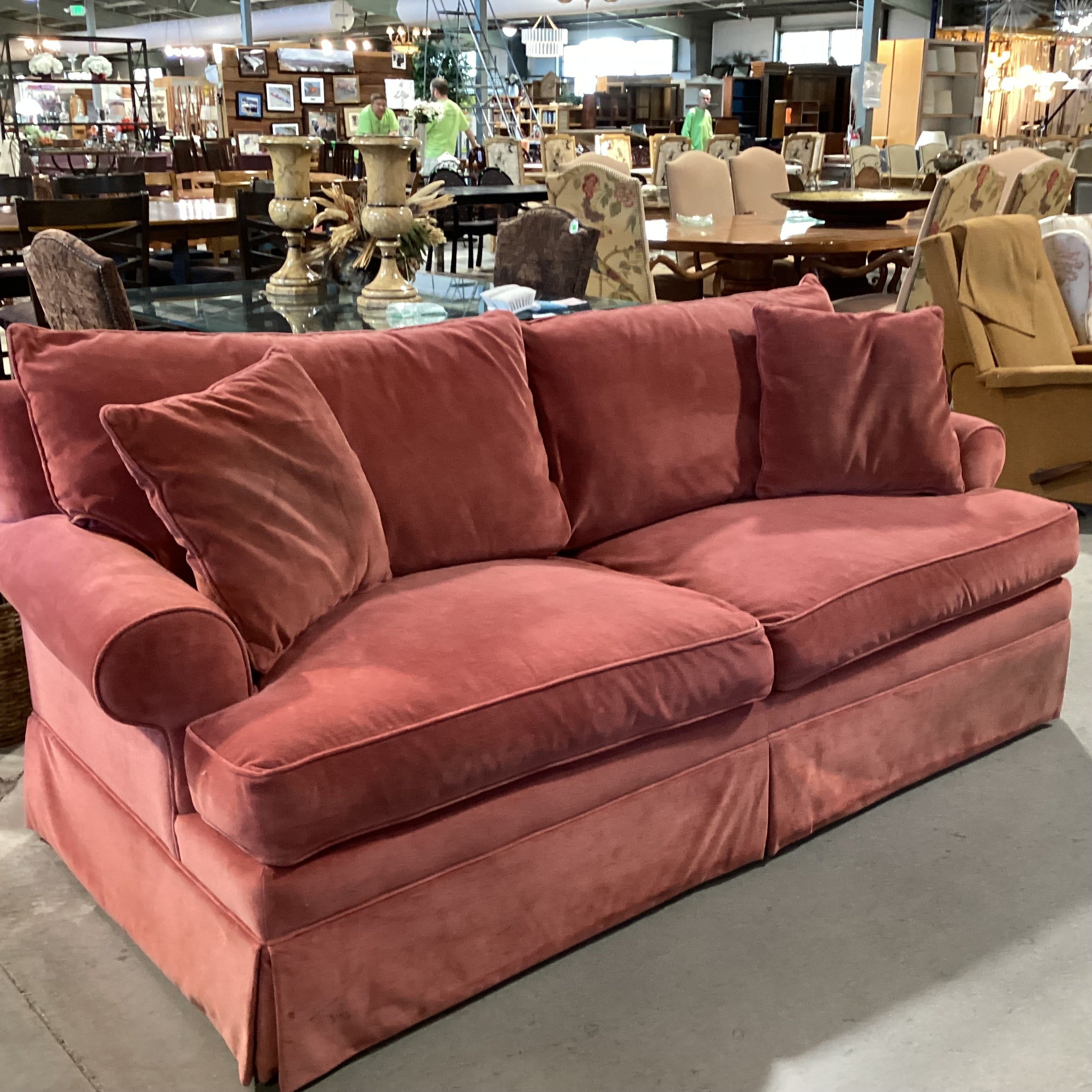 Ethan Allen Salmon Velvet Queen Sleeper Sofa 87"x 39"x 34"