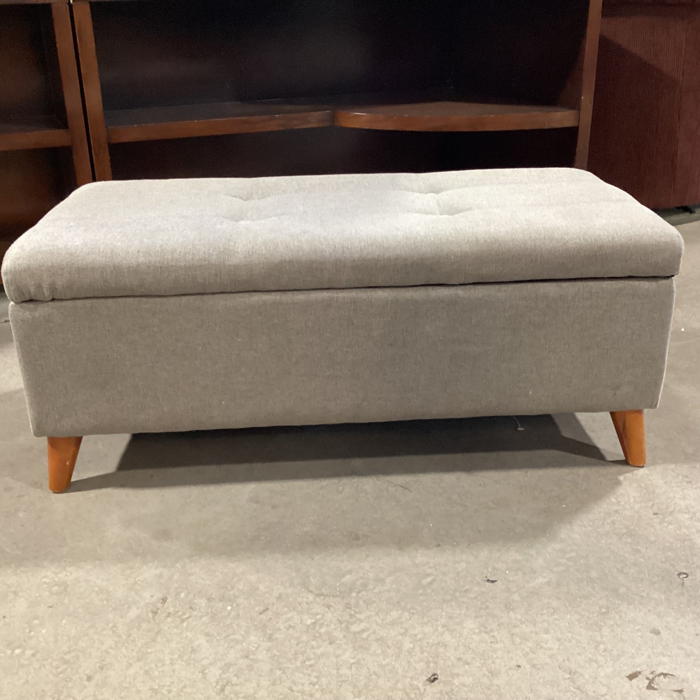 Grey Tufted & Wood Legs Storage Bench 38"x 19"x 14.5"