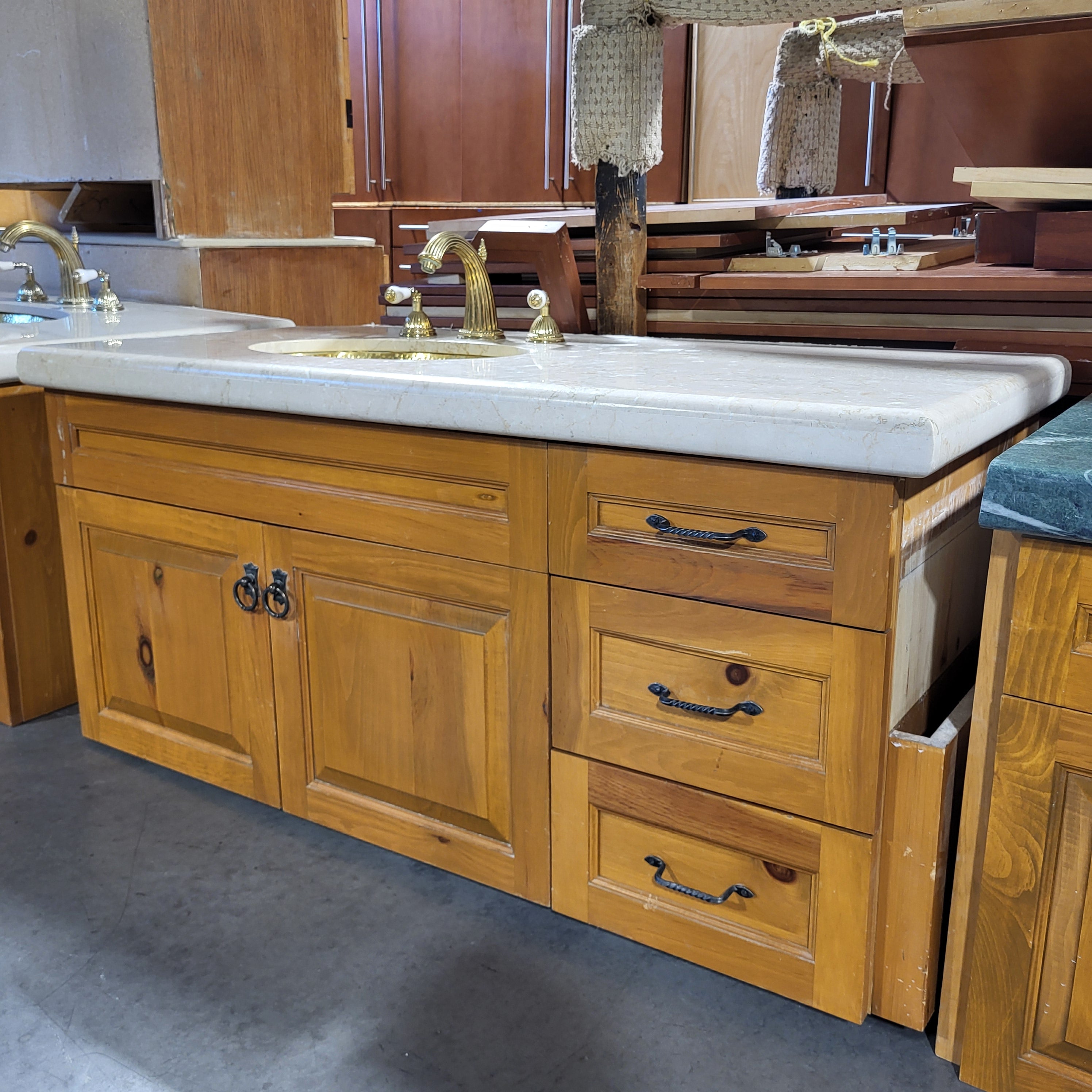 Granite Top 3 Drawer 2 Door Vanity 53"x 26"x 25.5"