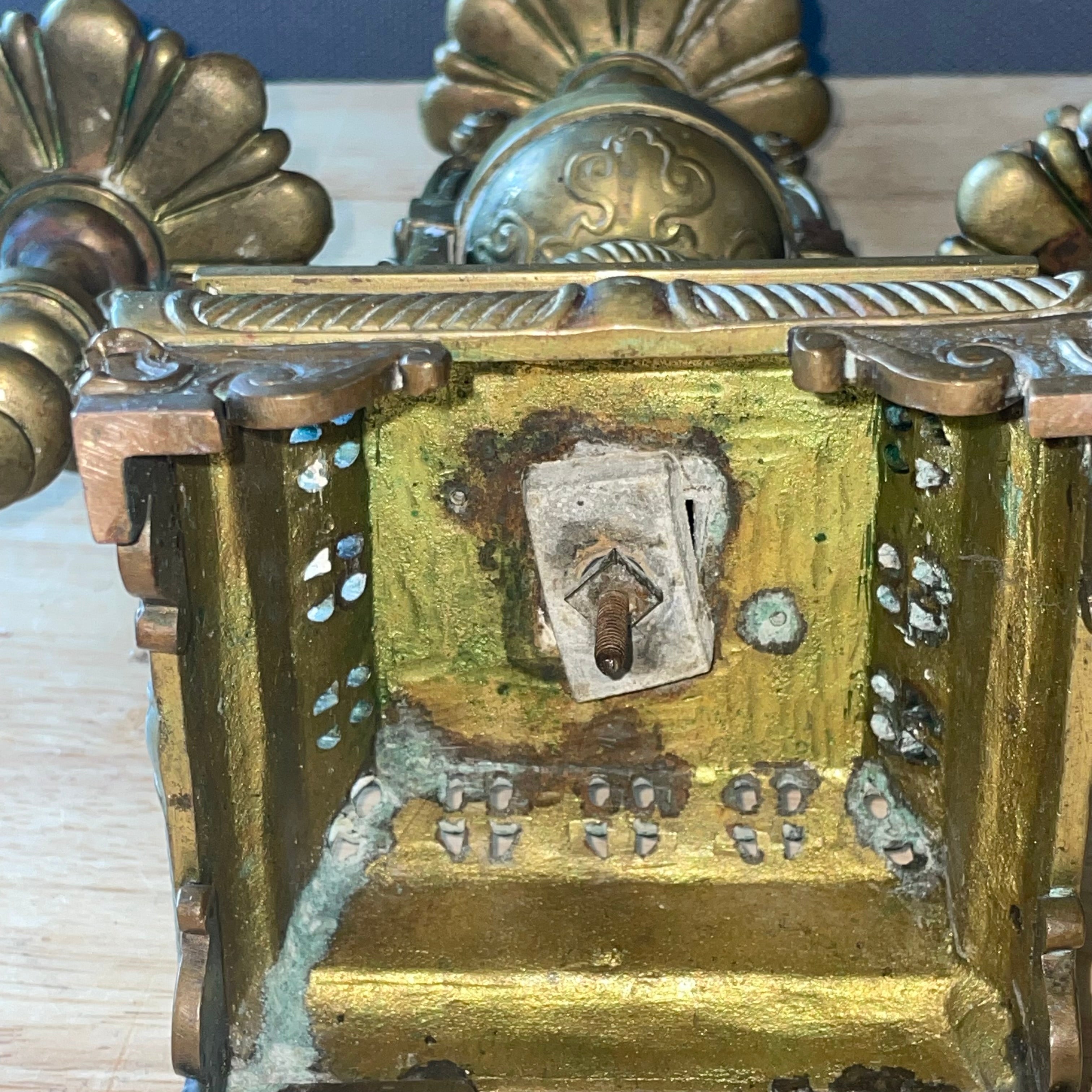 Antique French Empire Style Elaborate Brass/Bronze Candelabras, Pair, 10.25"x 4.25"x 15"