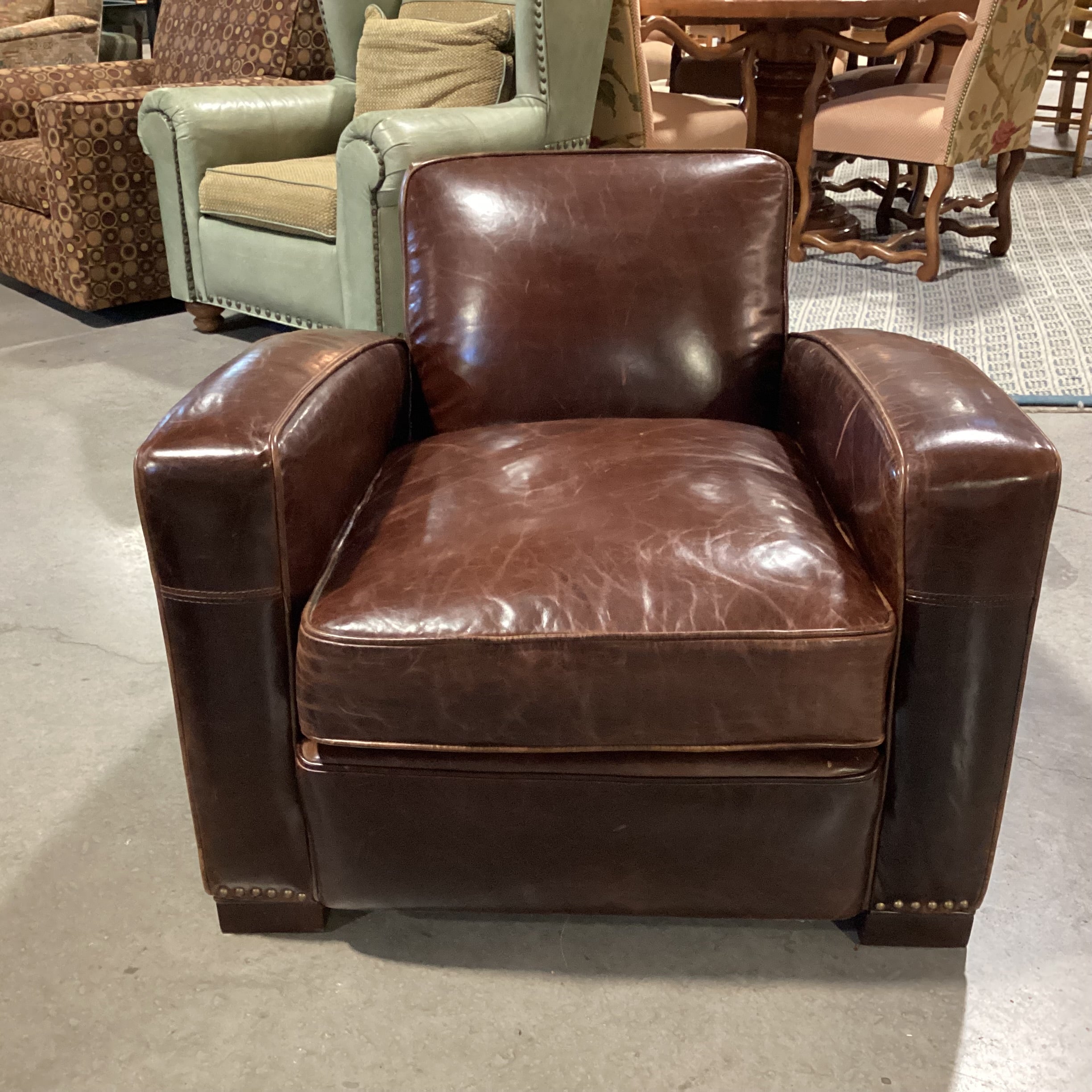 Restoration Hardware Distressed Leather Nailhead Club Chair 34"x 36"x 28"