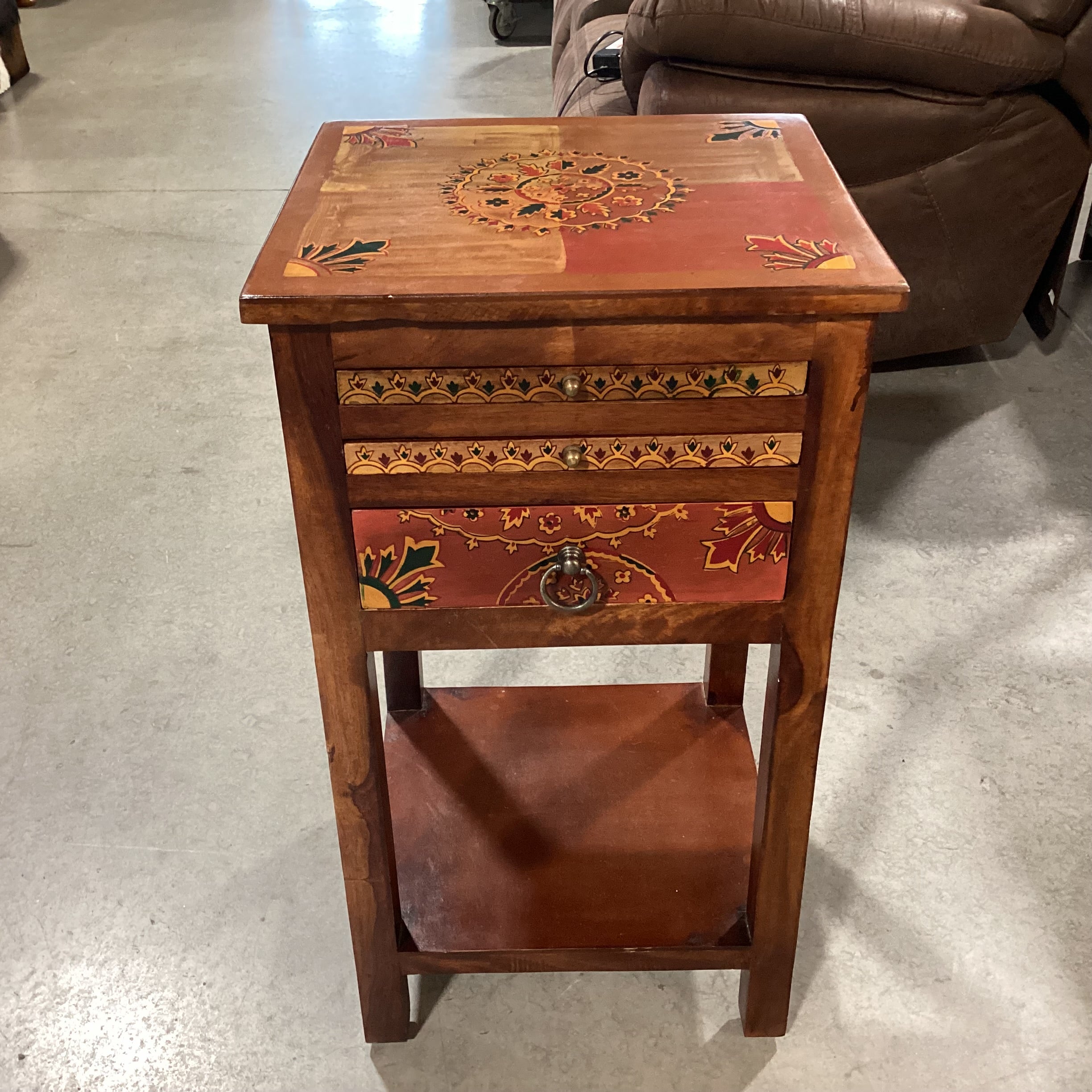 Moroccan Hand Painted Wood Game Board Drawers & Accessories End Table 16"x 15"x 29"  Game