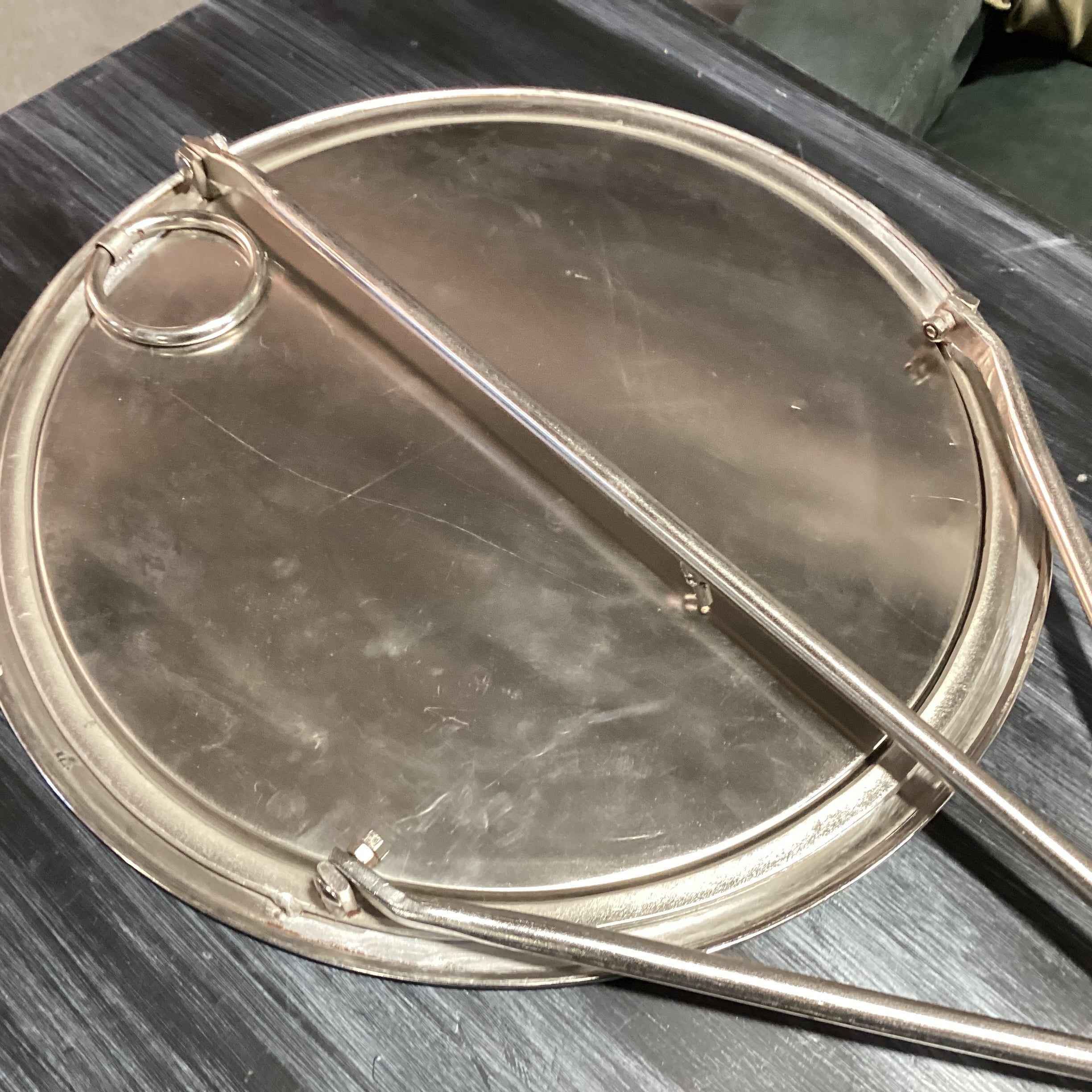 Vintage Folding Silver Plated Tripod Tray Accent Table 18" Diameter x 24"