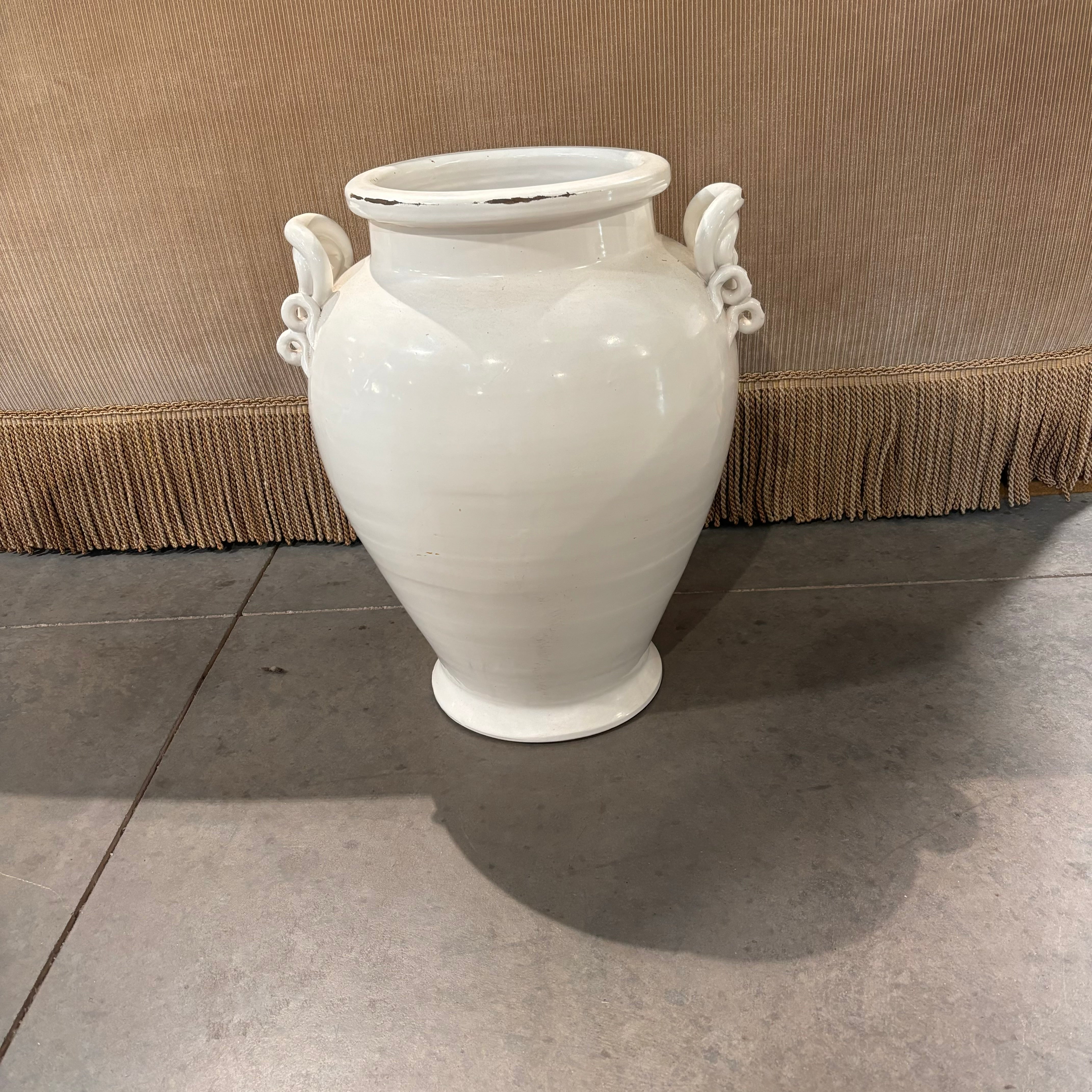 Transitional Large Italian White Glaze Pottery Jar 17"x 21"