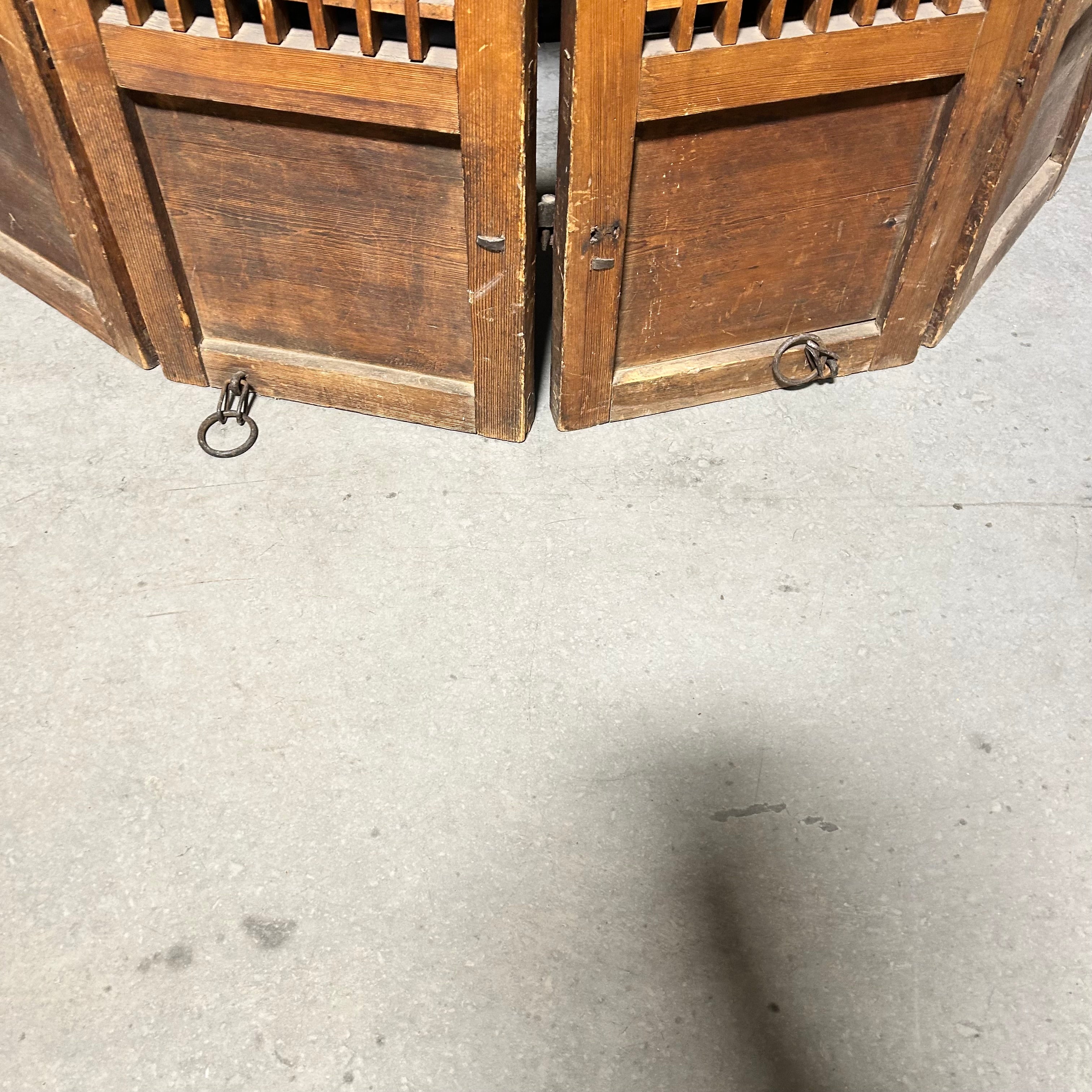 Oriental Antique Four-Panel Wooden Screen With Iron Hardware 62"x 64"