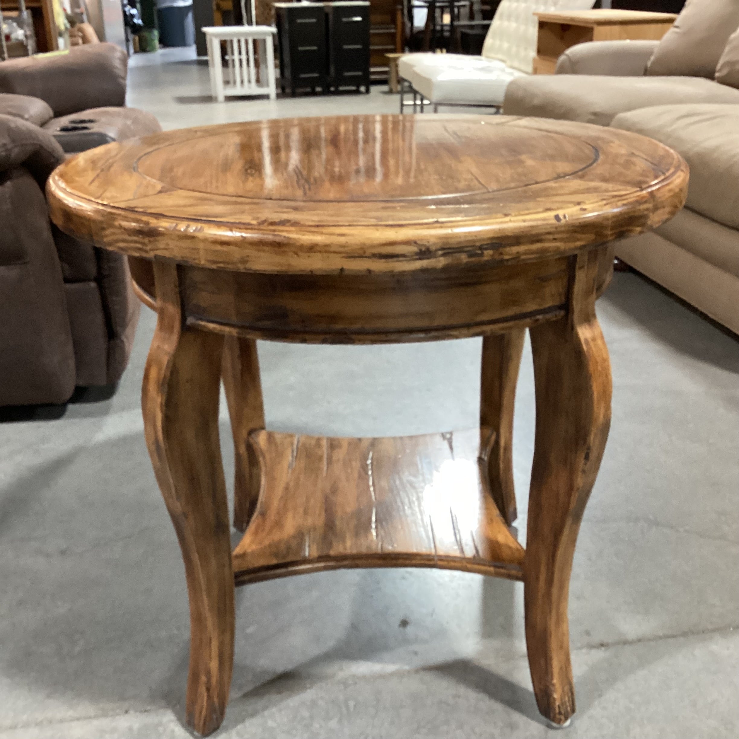 Custom Finished Distressed Solid Wood Round 2 Tiered Accent Table 30" Diameter x 28"