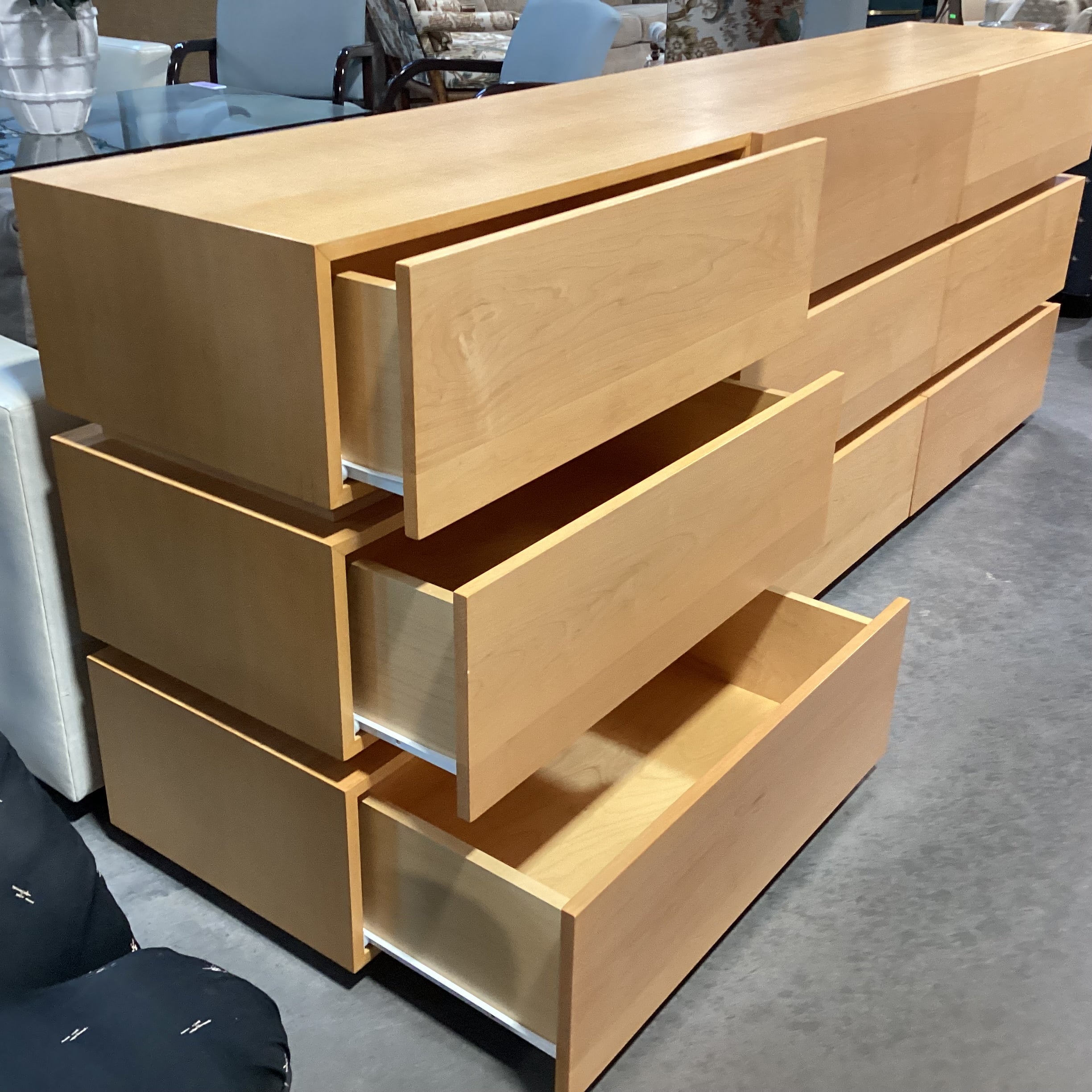 Custom Natural Maple 9 Drawer Dresser 96"x 19"x 36"