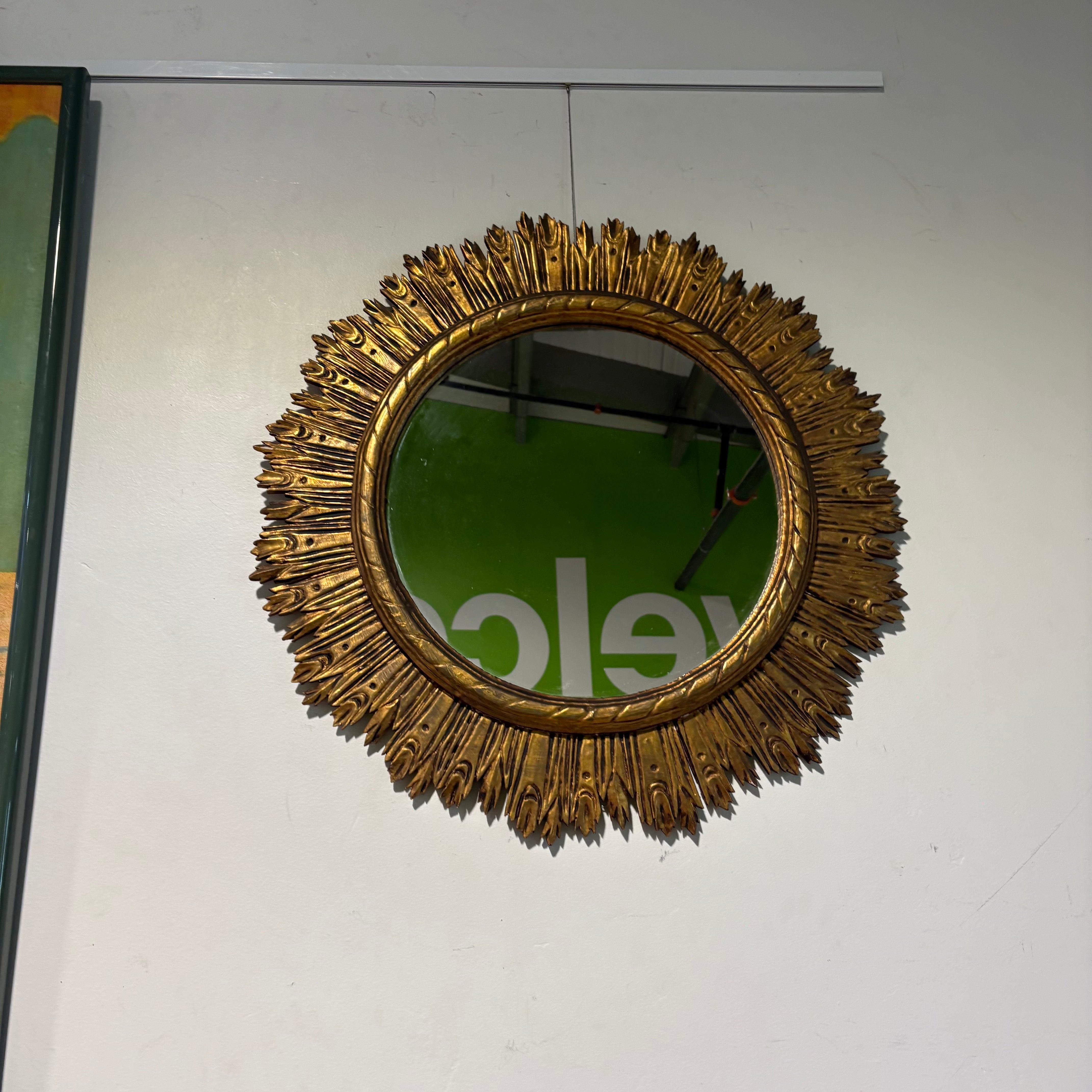 Gold Painted Wooden Sunburst Mirror