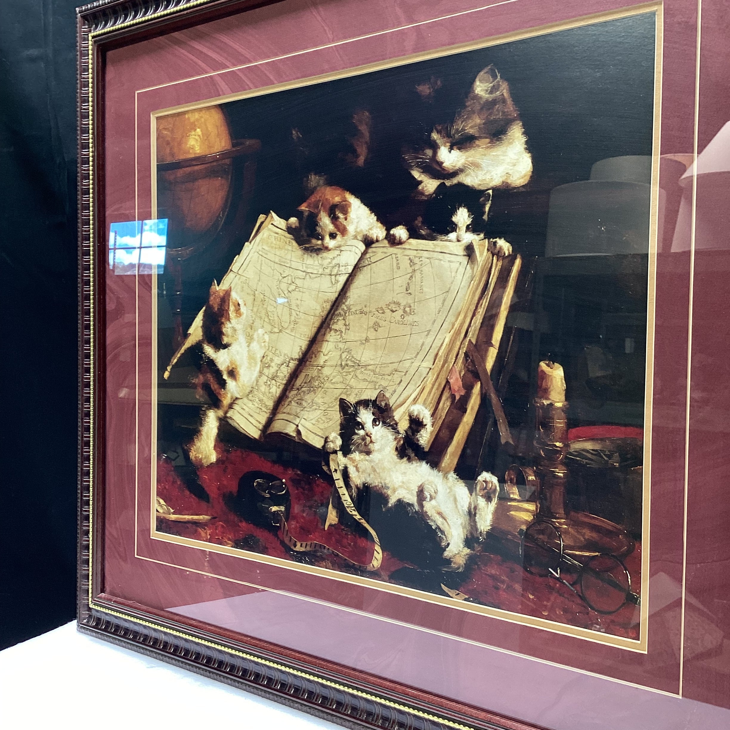Charles Van Den Eychen "Feline Explorers" Print In Wooden Frame 35 1/2" x 31 1/2"