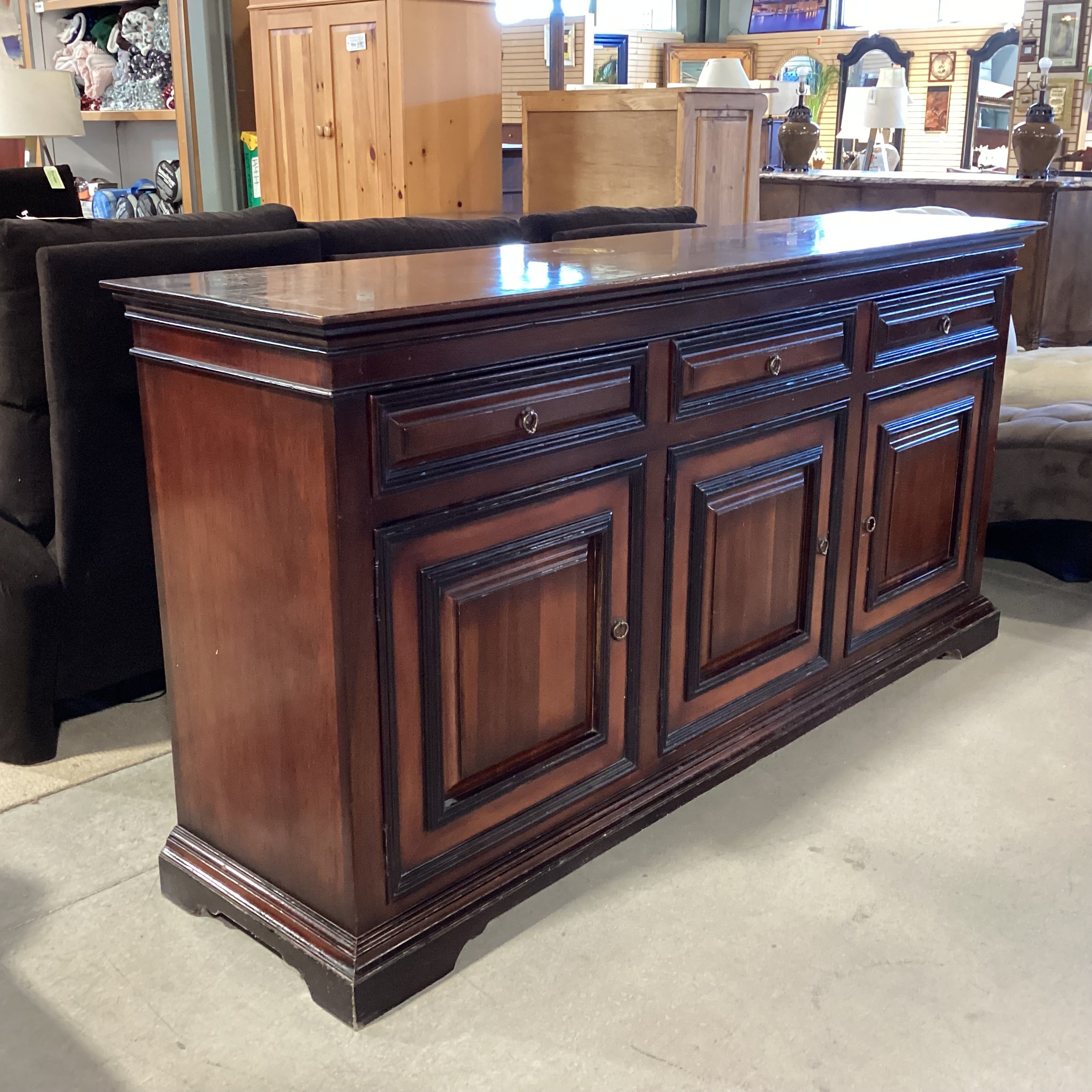 South Cone Dark Finish 3 Drawer 3 Door Credenza 84.5"x 21"x 41.5"