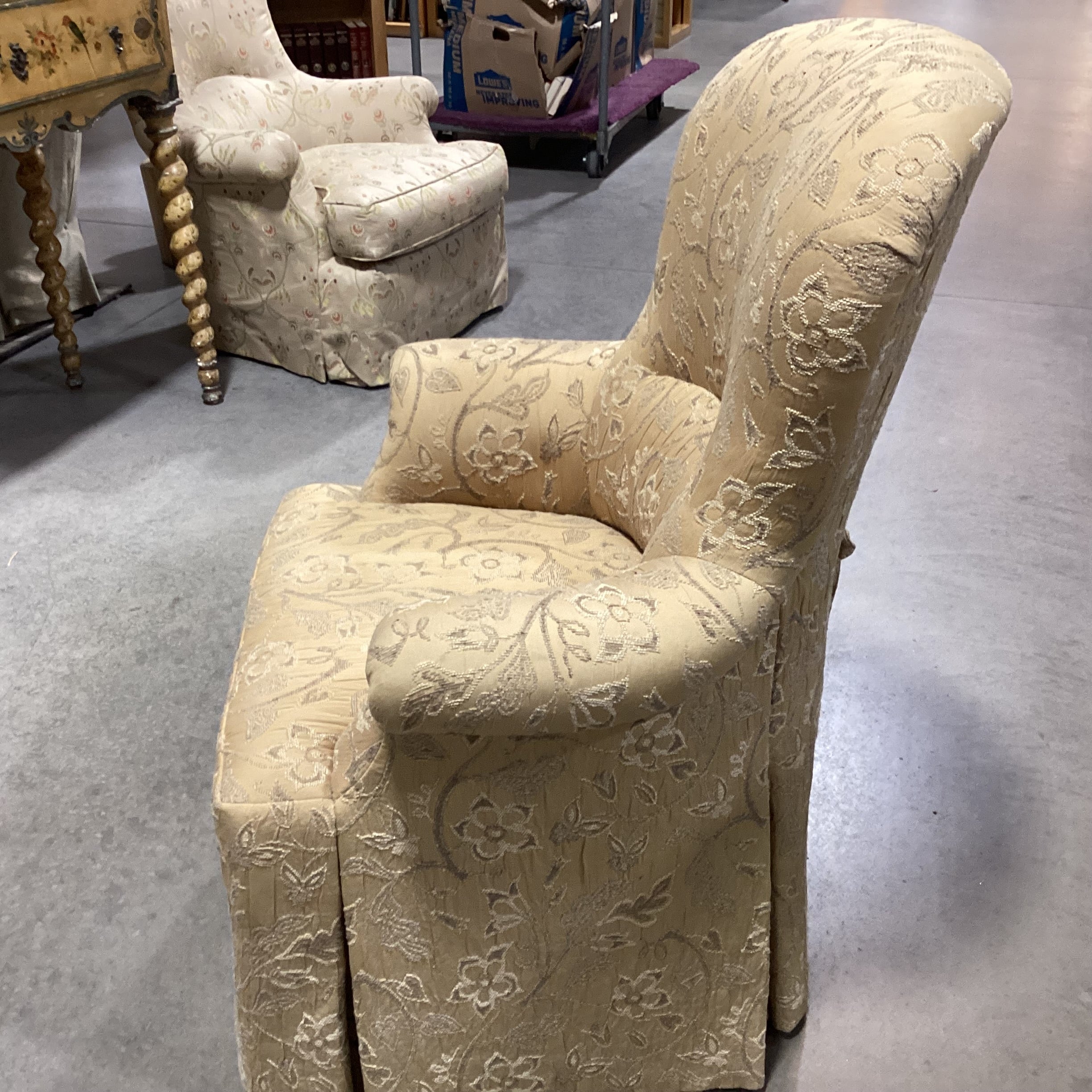 JJ Custom Gold & Taupe Raised Stitch Floral Chair 31"x 26"x 42"
