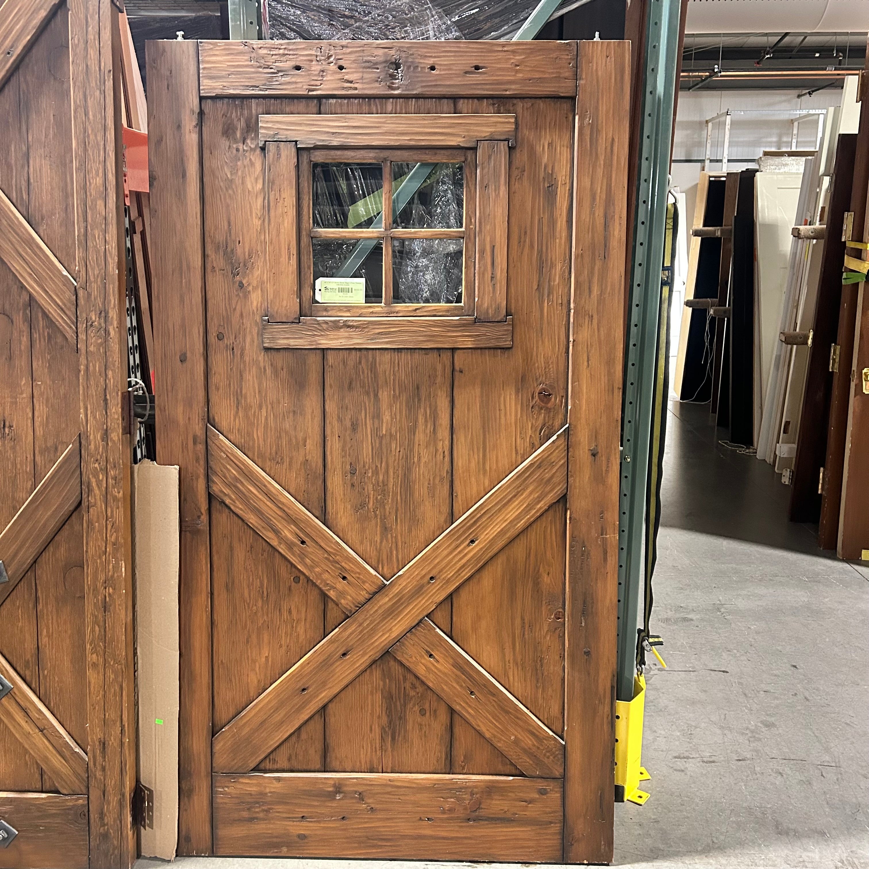 45"x 79"x 2" Brown Rustic Singel 4 Pane Window with Iron Accents