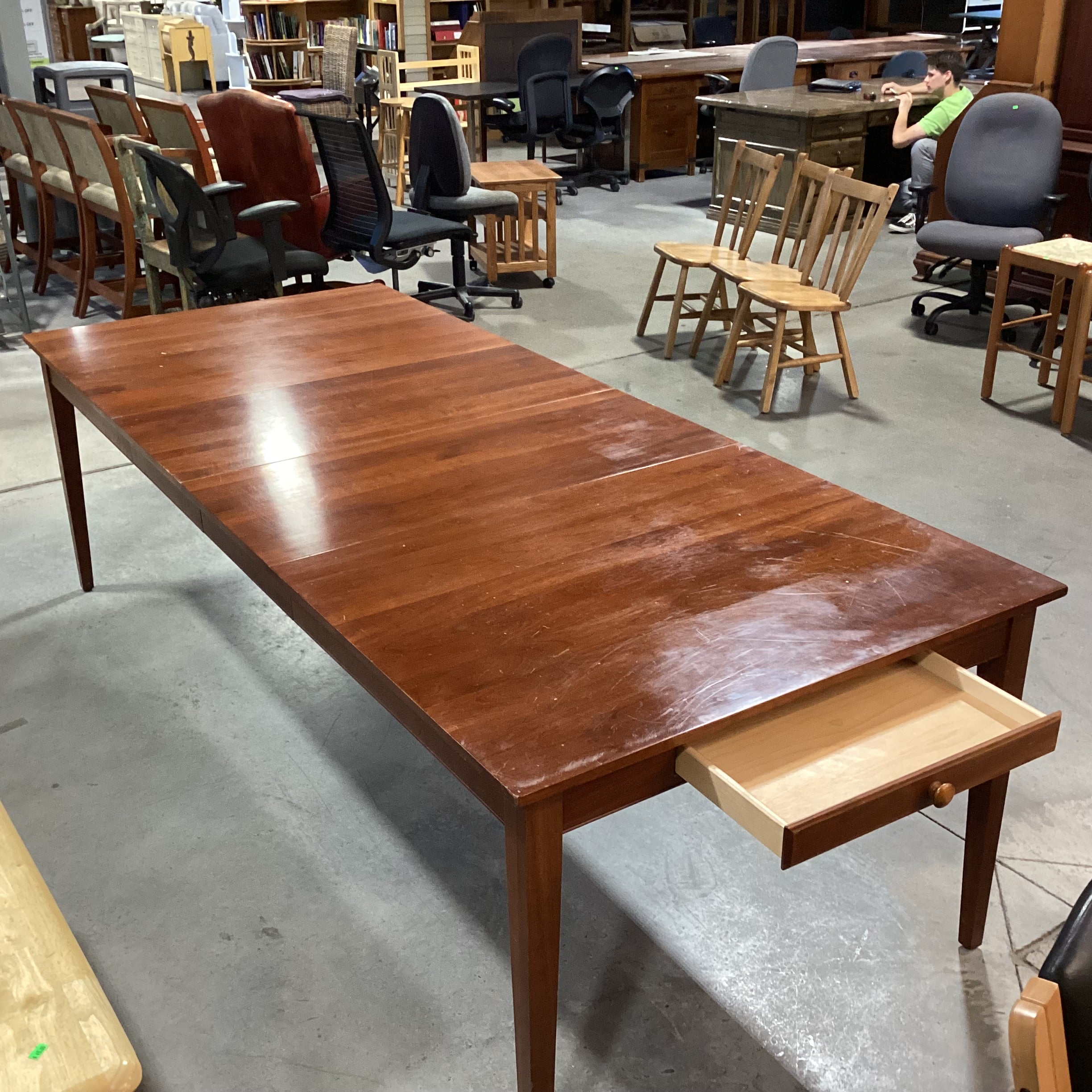Ethan Allen Cherry 2 Leaves & End Drawers Dining Table 64" to 100"x 42"x 31"