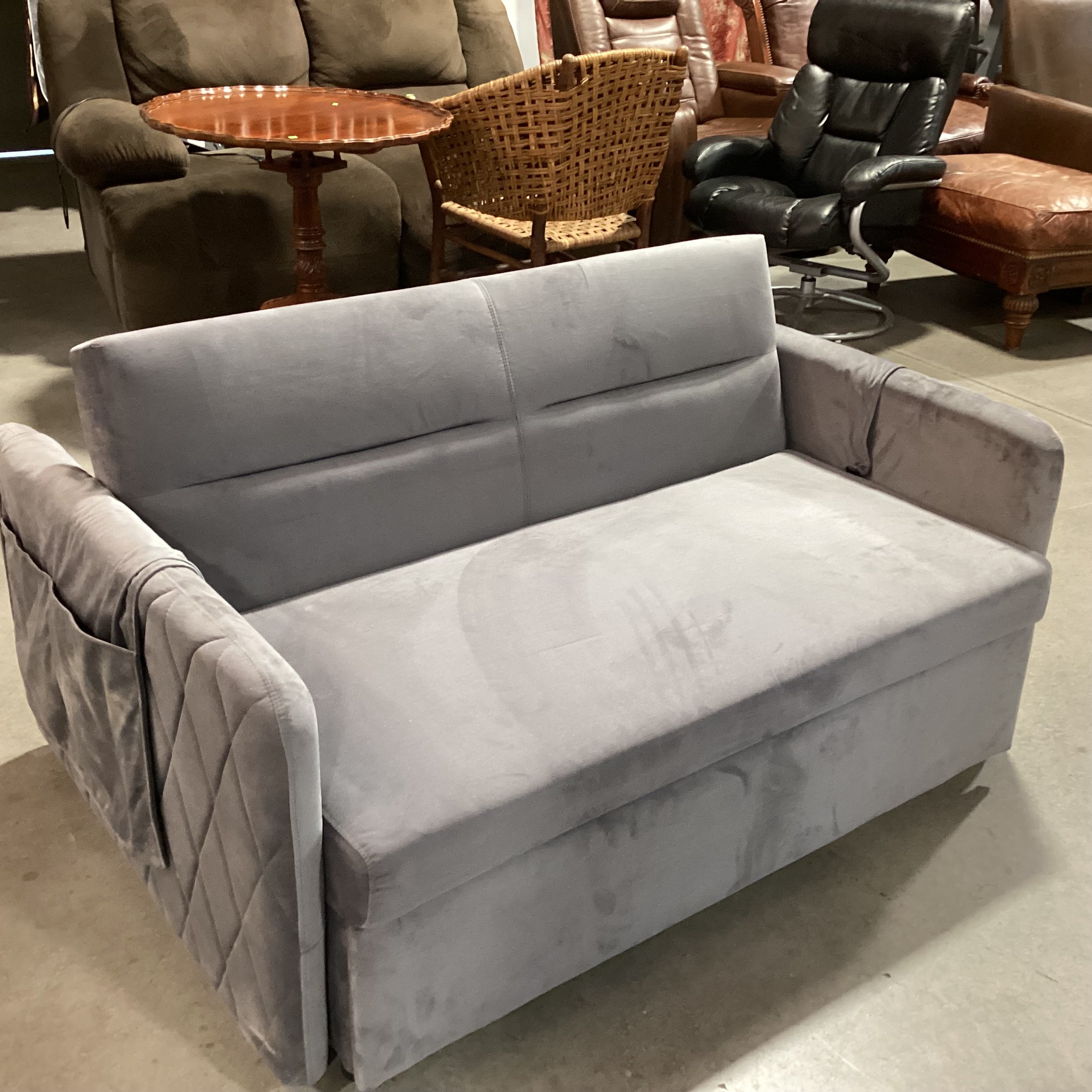 Grey Plush with Pullout Popup Trundle Futon Loveseat Sofa 54"x 39" to 71"x 30"