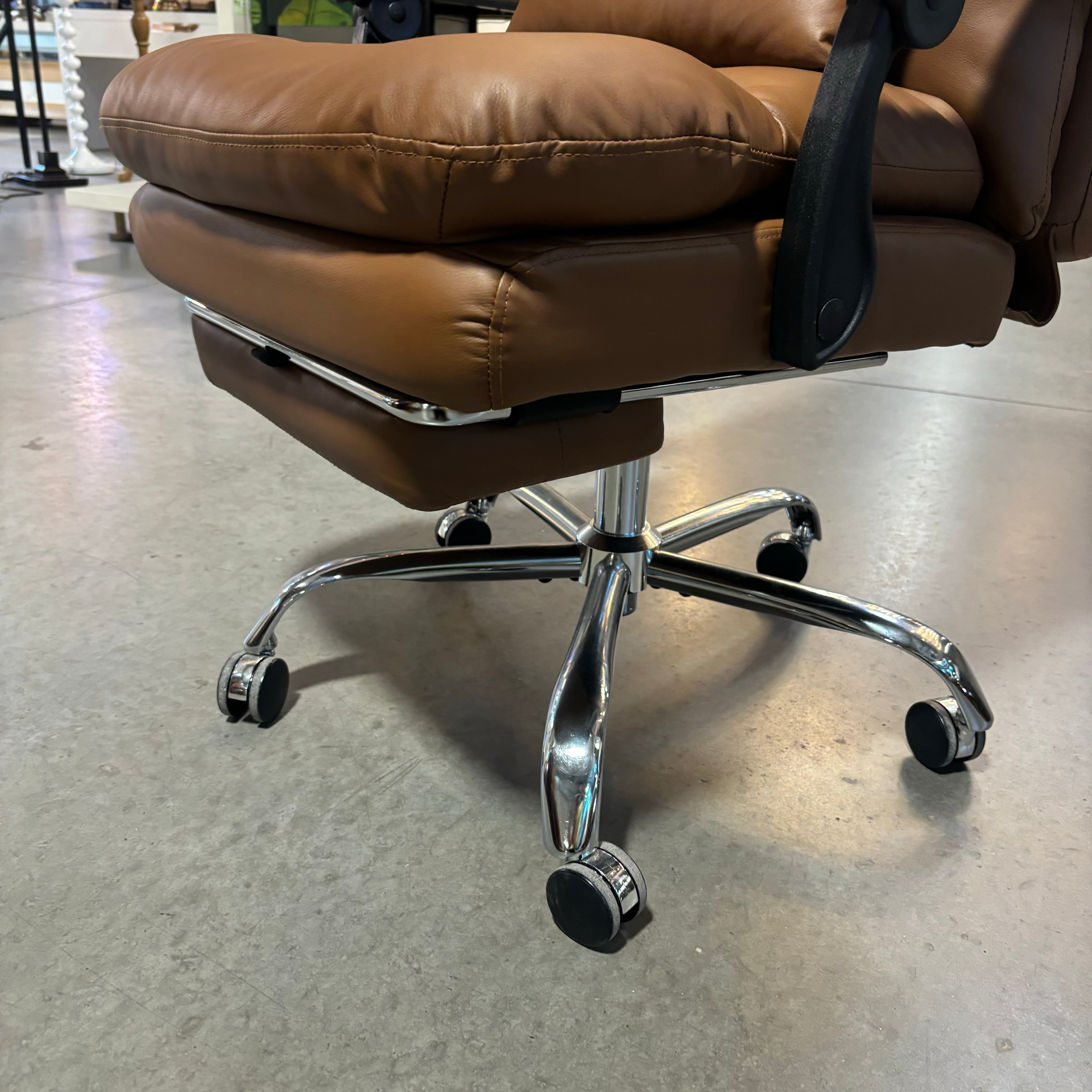 Light Brown Leather Ergonomic Design with Footrest & Pillow Office Chair 28"x 34"x 44"